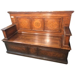 19th Century Renaissance Walnut Italian Tuscan Inlay Benches, 1890s