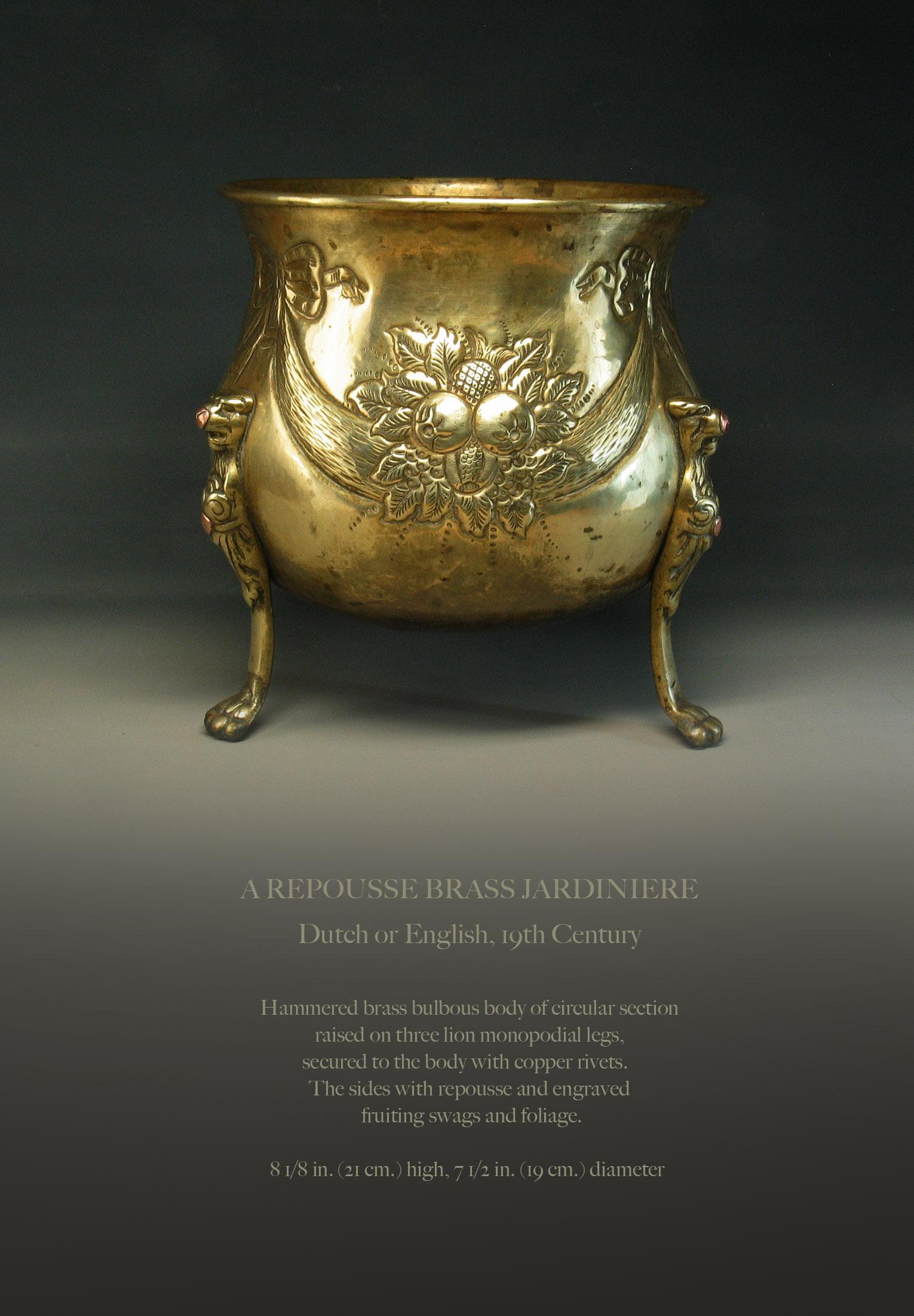19th Century Repousse Brass Jardinière 1