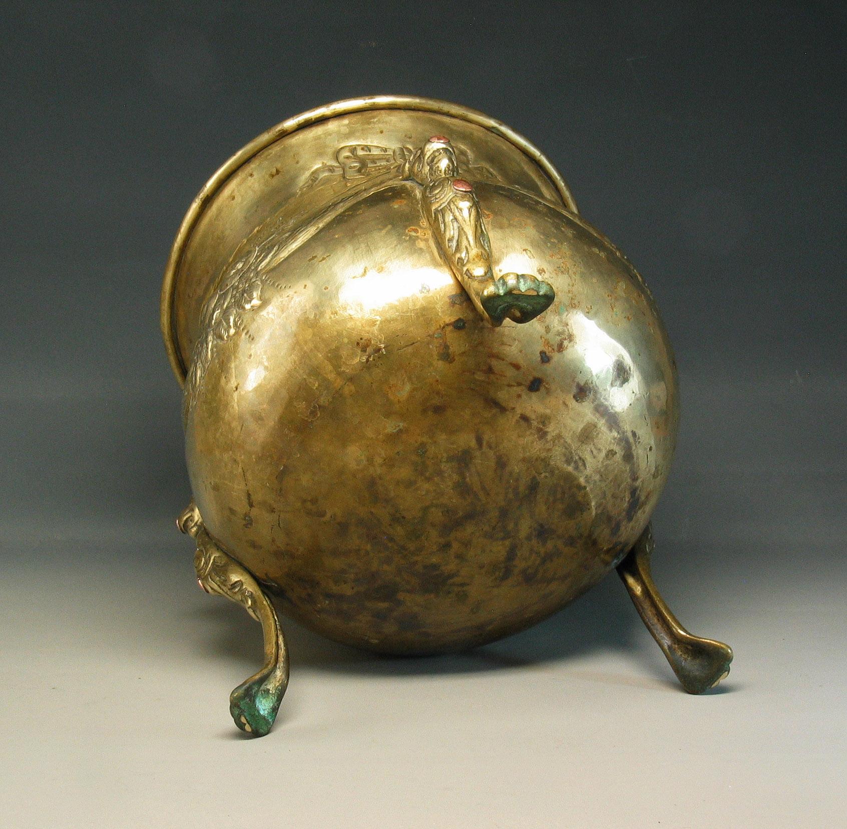 Hand-Crafted 19th Century Repousse Brass Jardinière