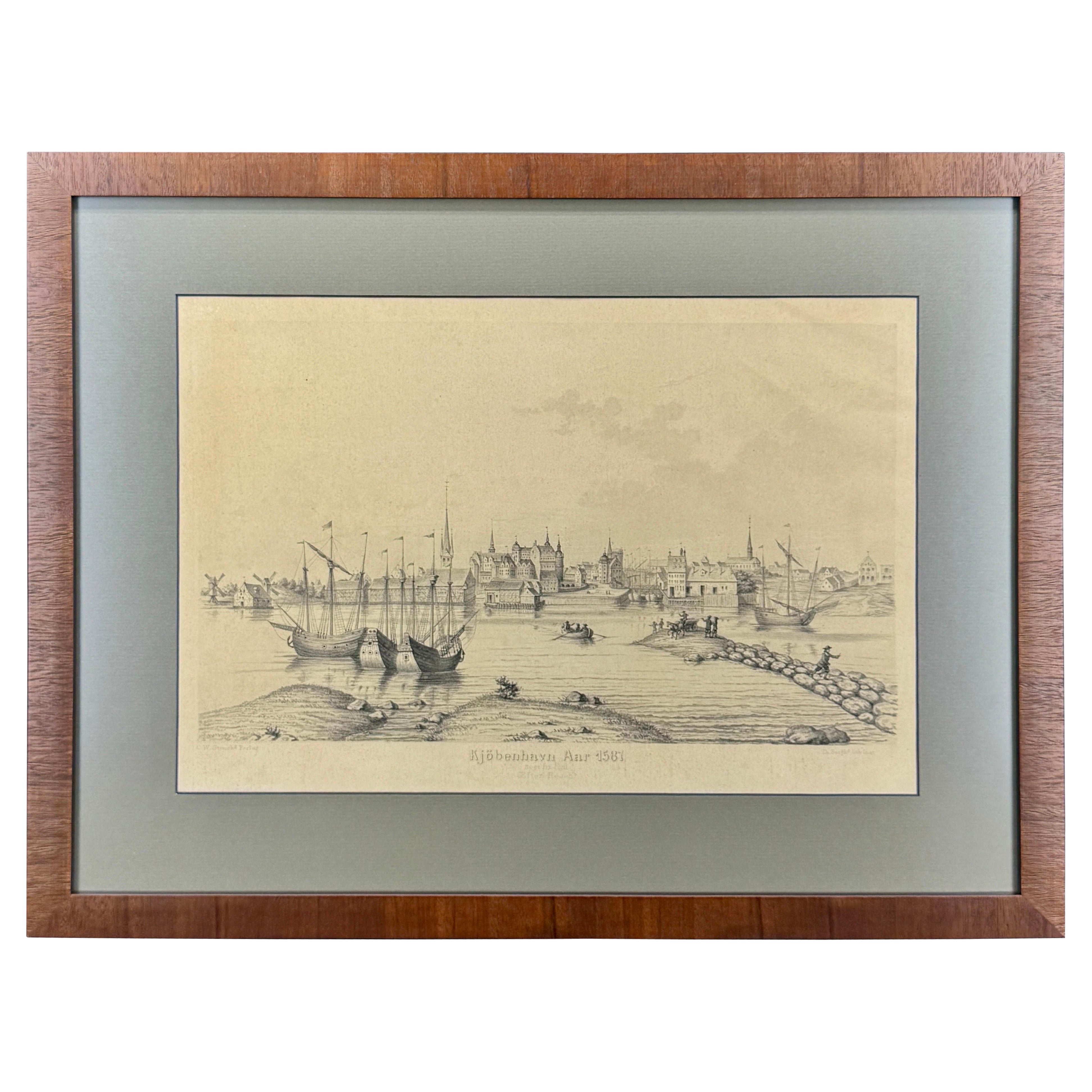 19th Century Reprint of 16th Century Harbor Map of Copenhagen
