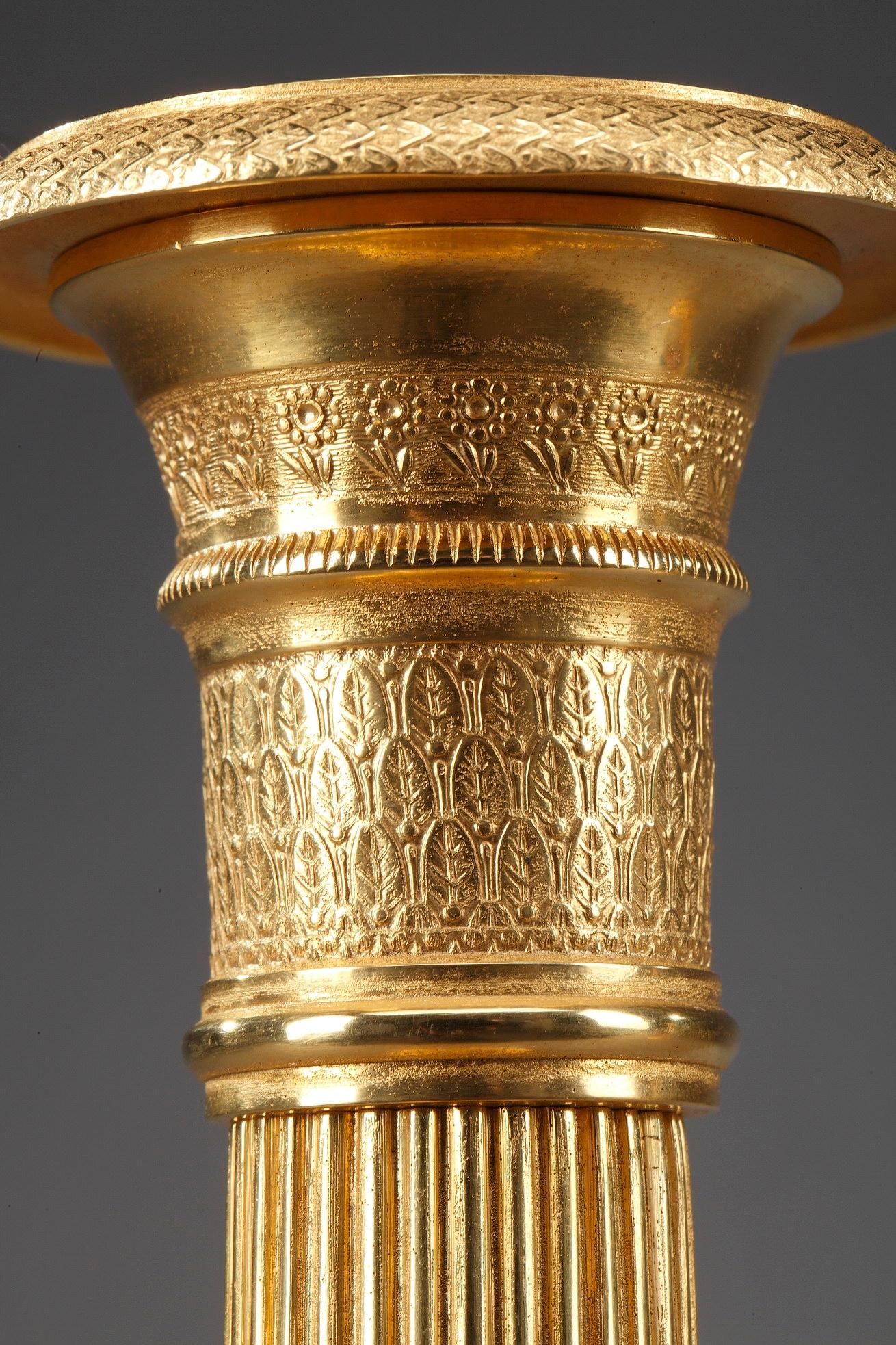 French 19th Century Restauration Gilt Bronze Candlesticks
