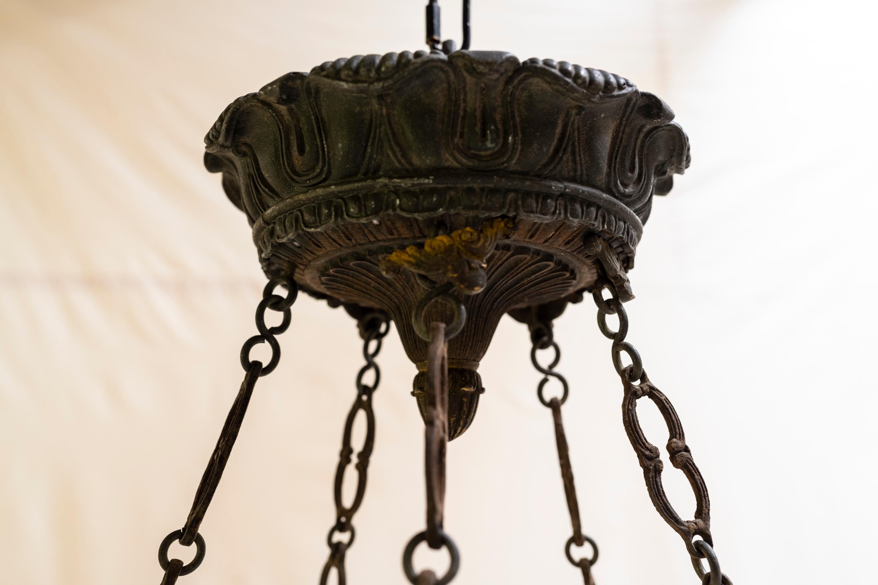 French 19th Century Restauration Period Iron and Bronze Chandelier For Sale