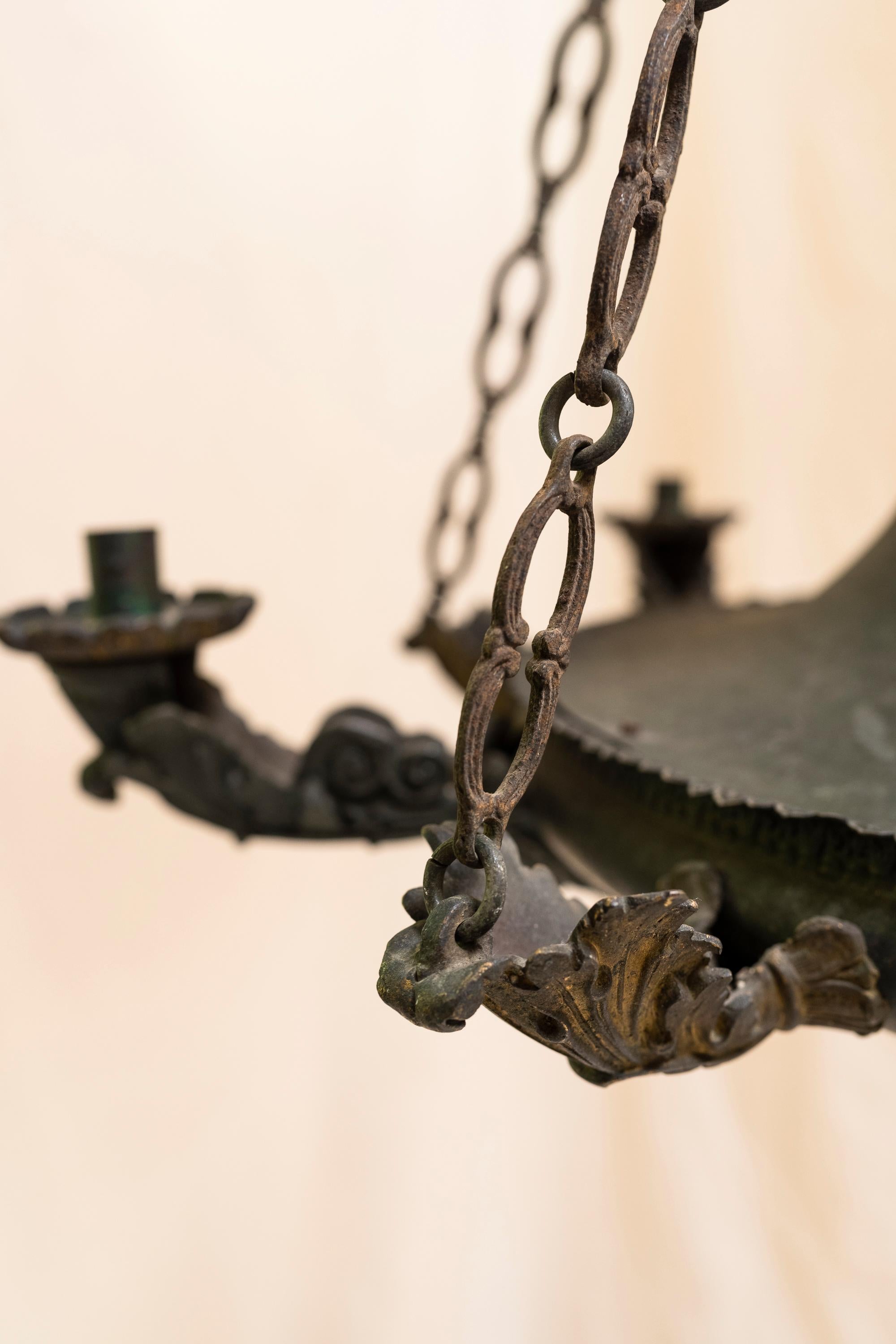 Early 19th Century 19th Century Restauration Period Iron and Bronze Chandelier For Sale