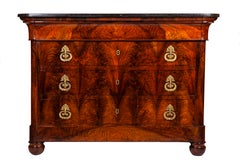 19th Century Restaurazione Flamed Walnut and Black Marble Chest of Drawer