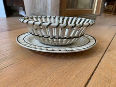 19th Century Reticulated Creamware Bowl with Brown Detail & Matching Underplate