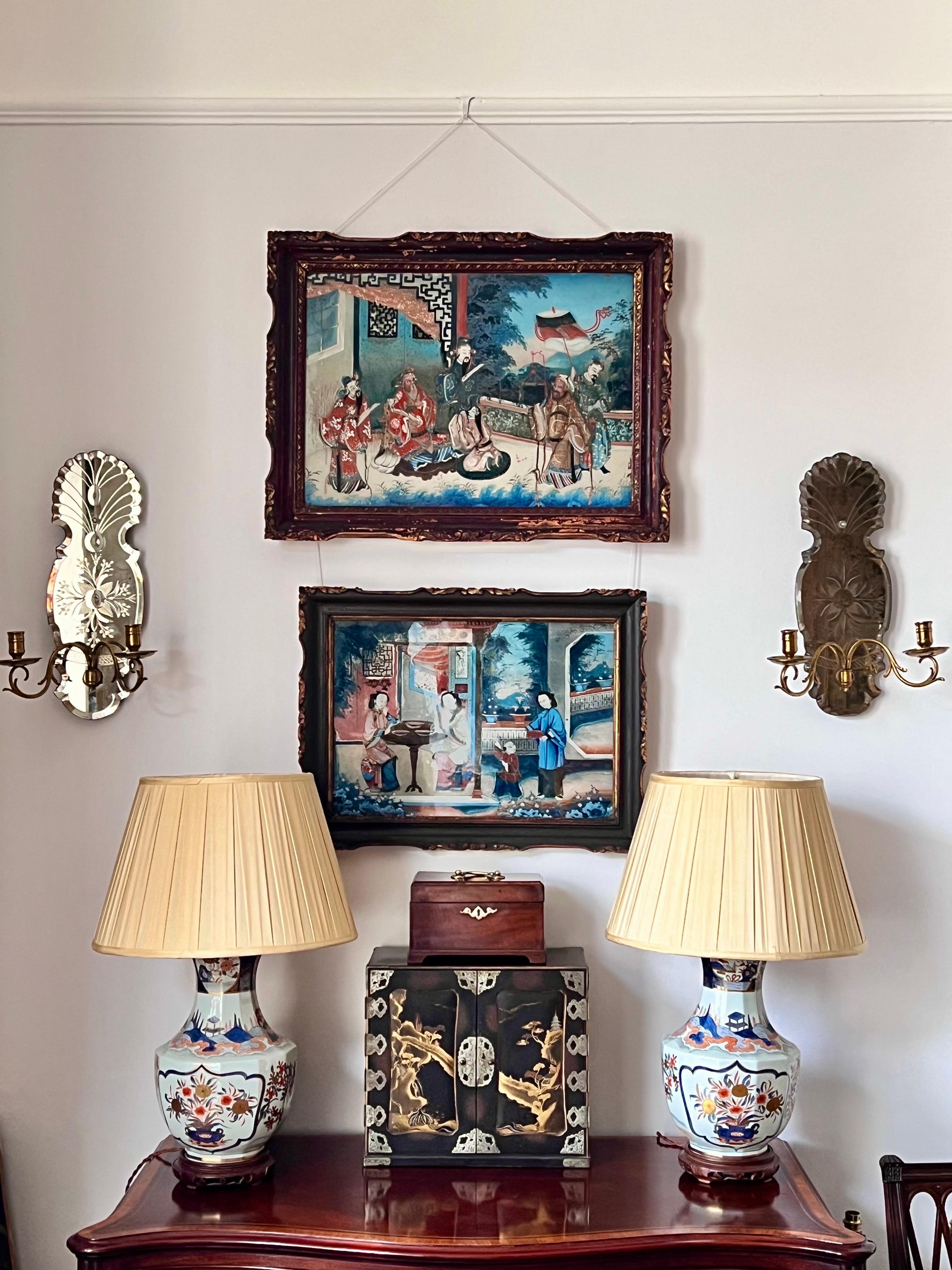 Chinoiserie 19th Century Reverse Glass Painting For Sale