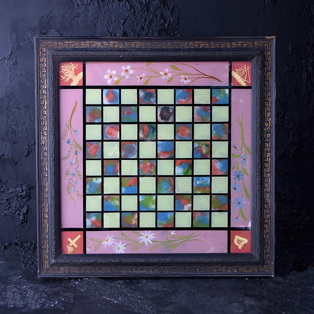 British 19th Century Reverse Painted English Glass Games Board For Sale