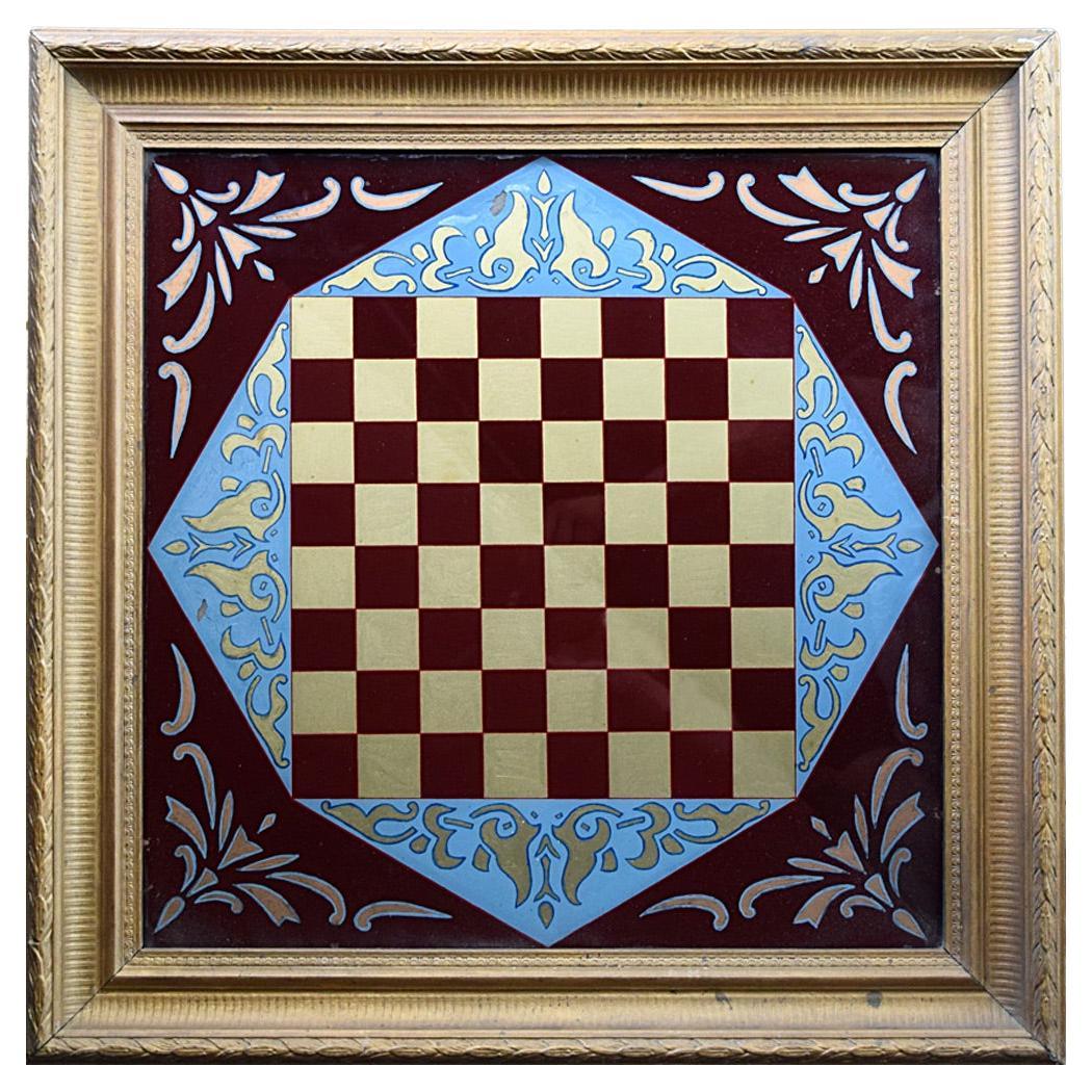 19th Century Reverse Painted Glass Game Board