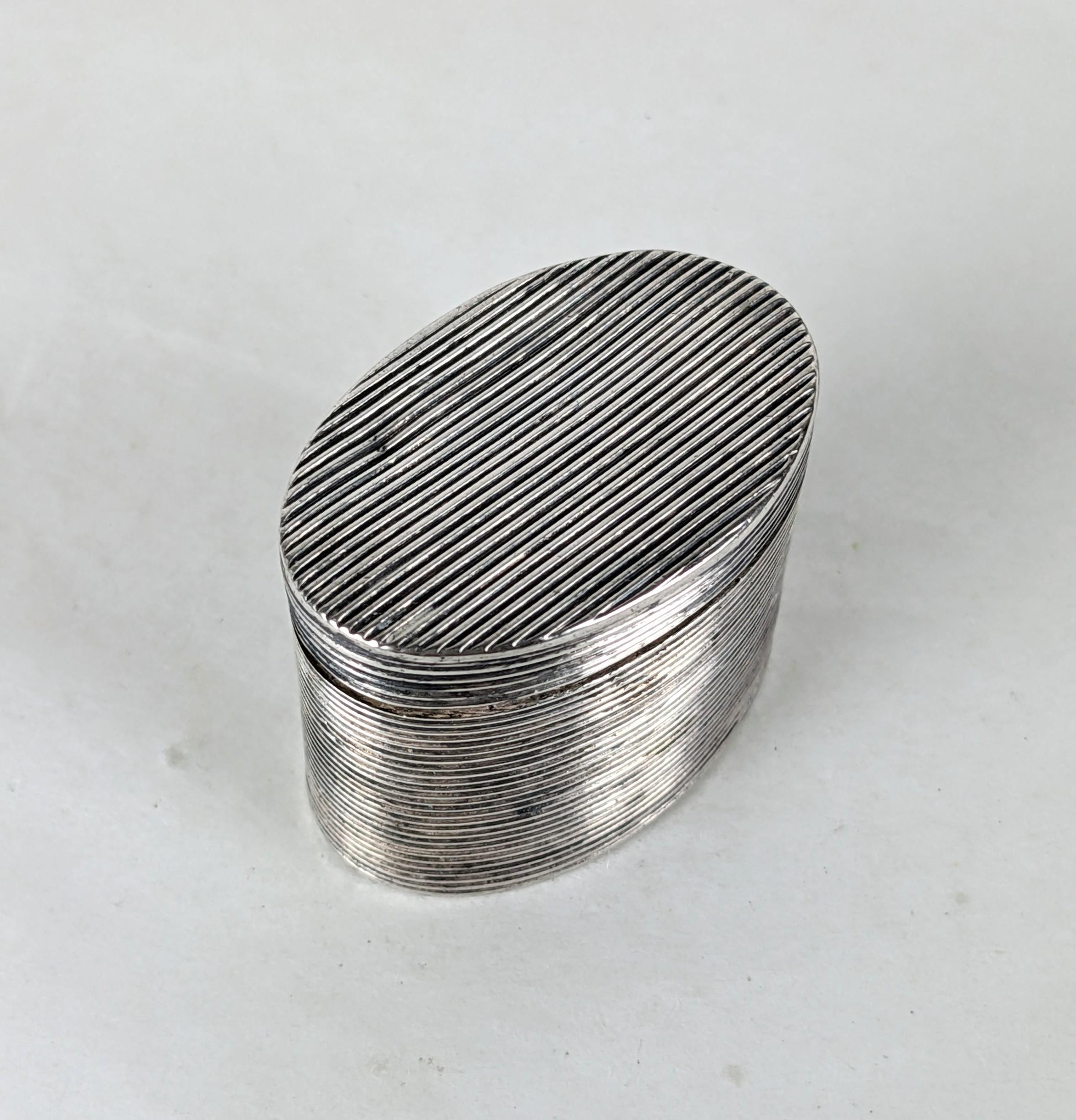Women's or Men's 19th Century Ribbed Silver Pill Box For Sale