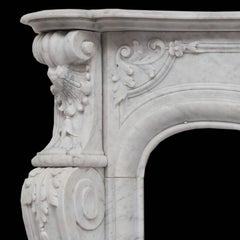 19th Century Rich Sculpted Louis XVI White Carrara Marble Fireplace Mantel