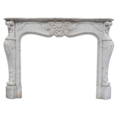 Antique 19th Century Rich Sculpted Louis XVI White Carrara Marble Fireplace Mantel