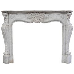 19th Century Rich Sculpted Louis XVI White Carrara Marble Fireplace Mantel