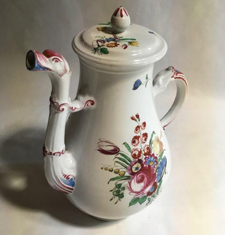 Hand-Crafted Italy 19th Century Richard Ginori Porcelain Coffee Pot with Flowers Decor For Sale