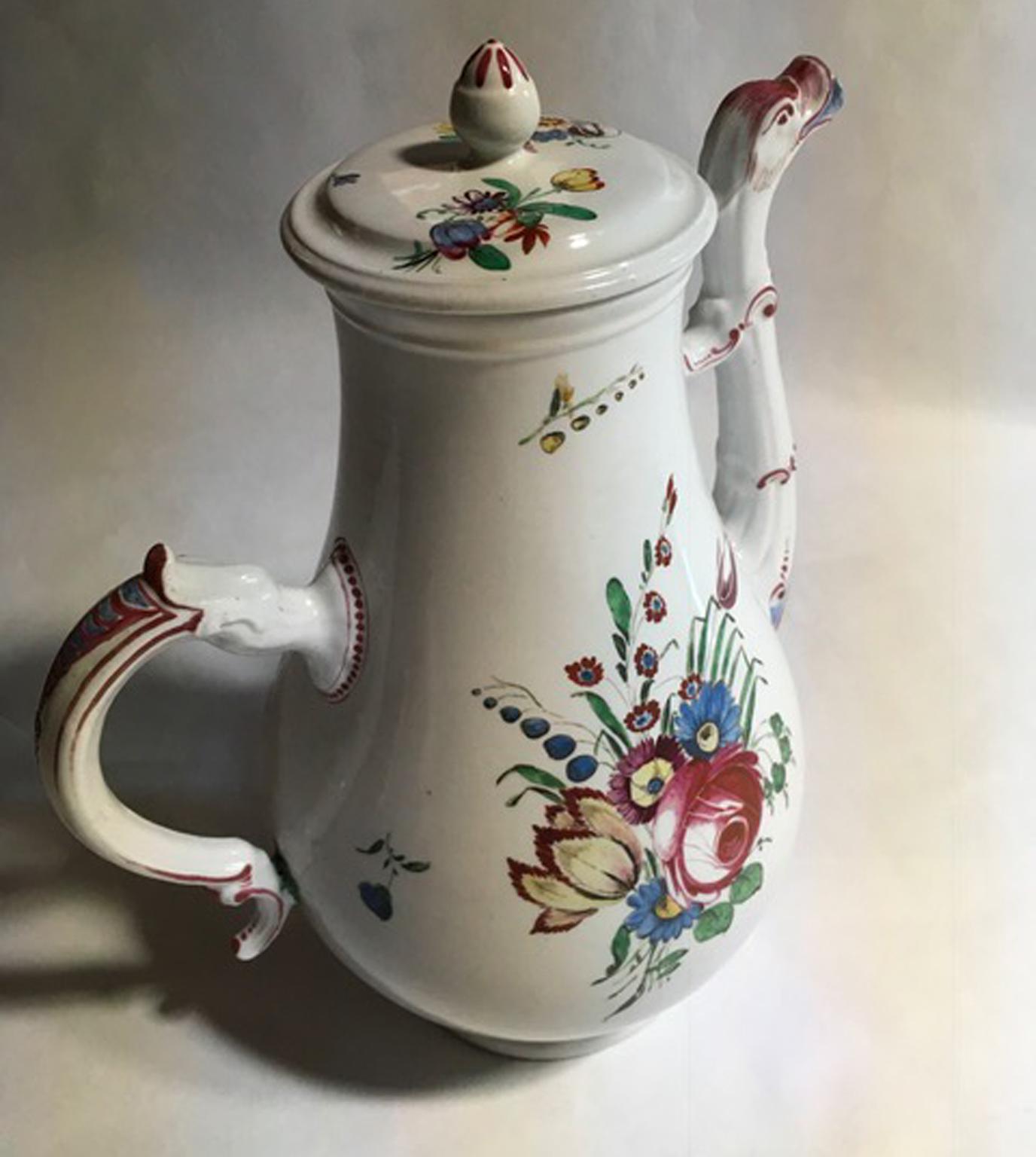 Baroque Italy 19th Century Richard Ginori Porcelain Coffee Pot with Flowers Decor For Sale