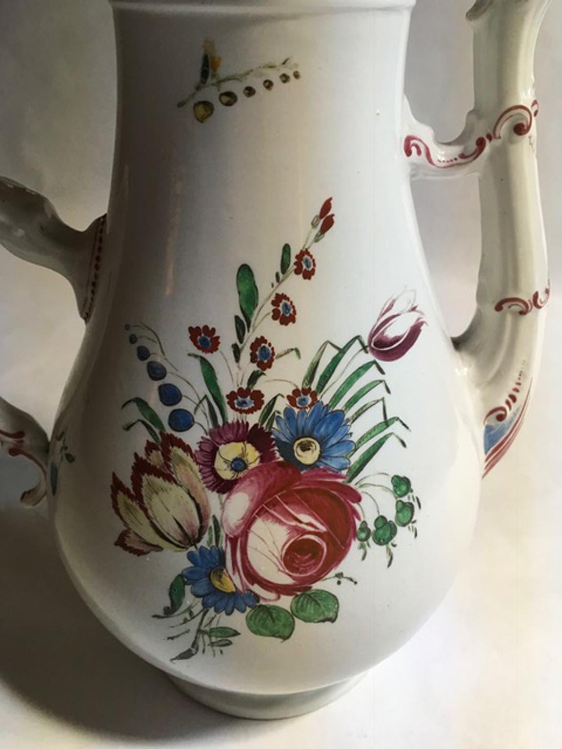 Italian Italy 19th Century Richard Ginori Porcelain Coffee Pot with Flowers Decor For Sale