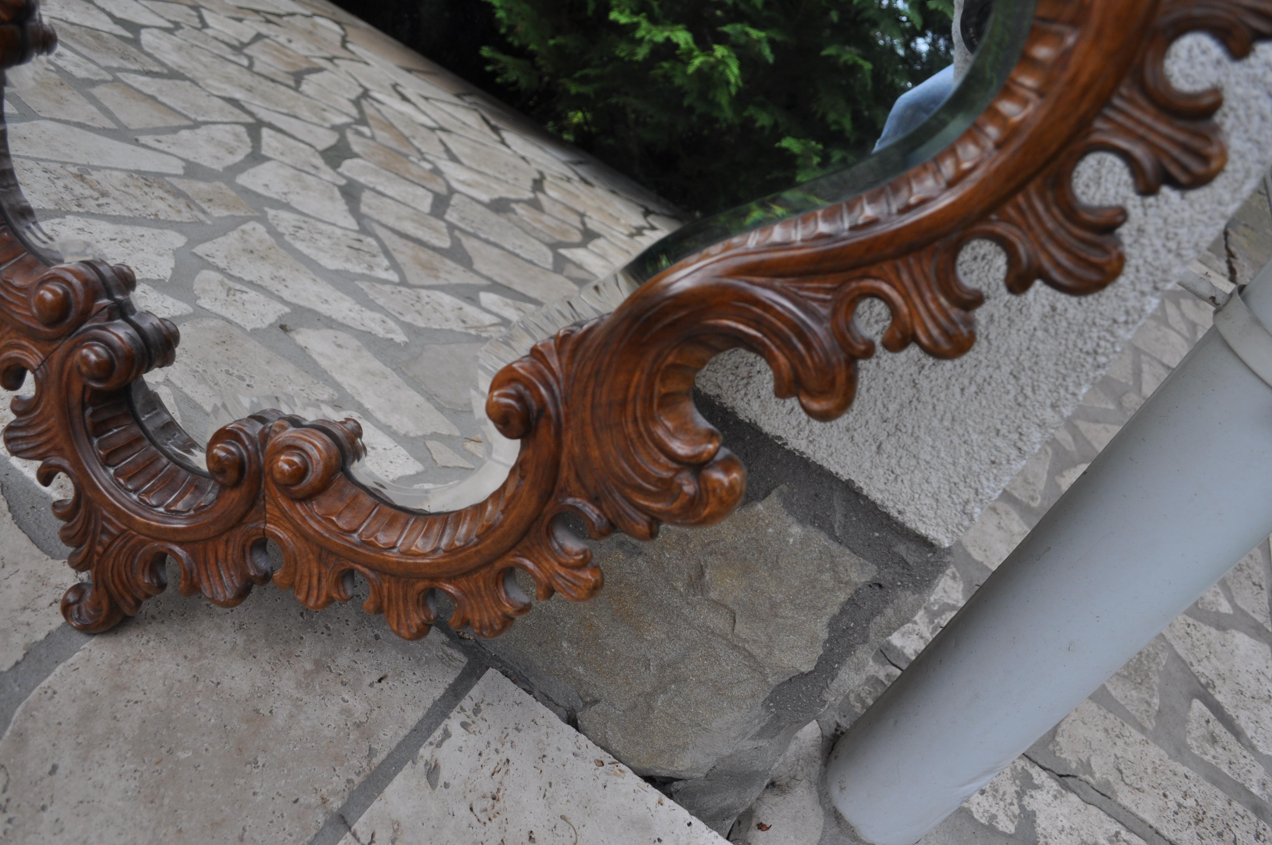 Hardwood 19th Century Richly Decorated Rococo Wall Mirror, circa 1880 For Sale