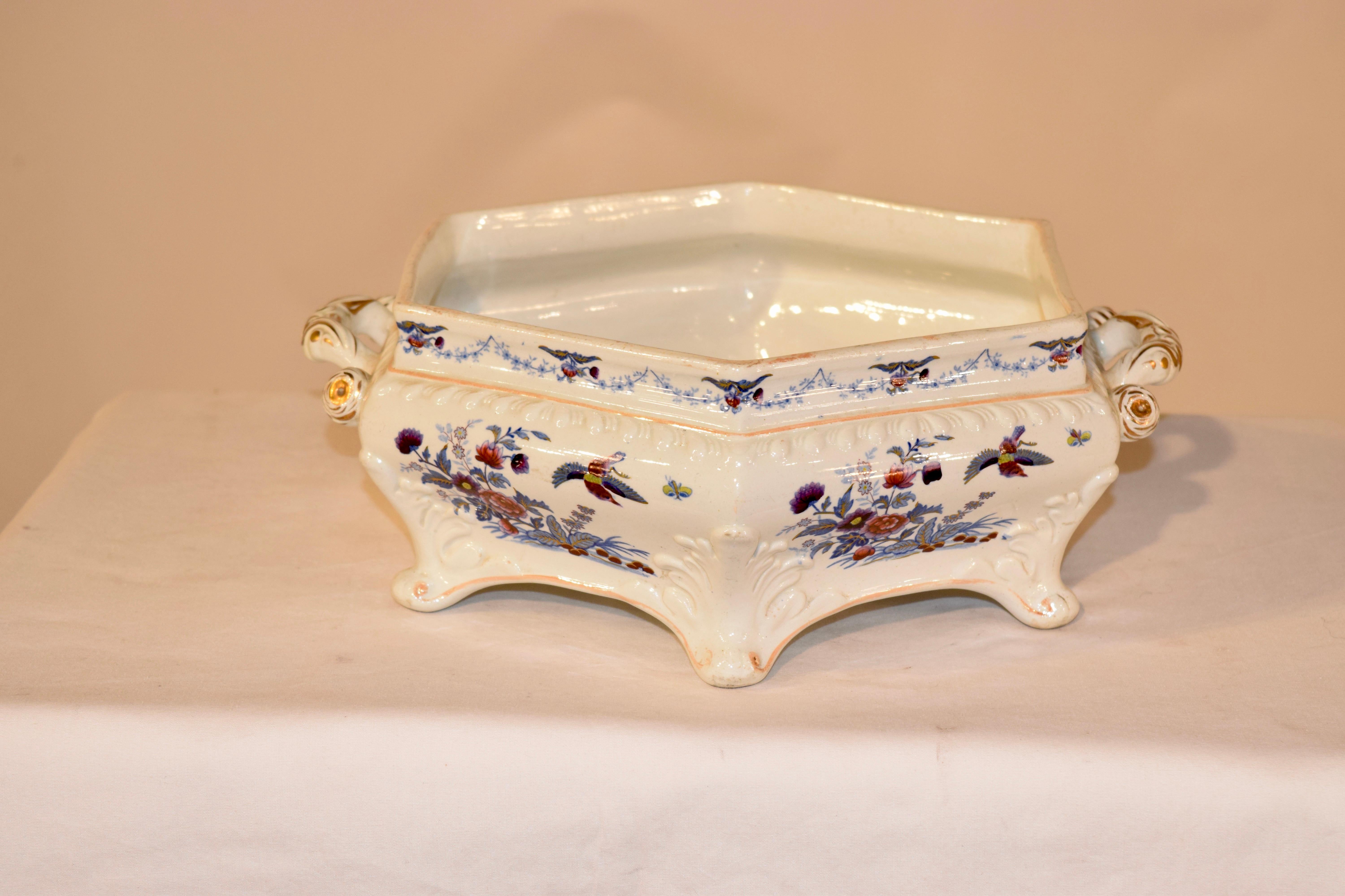 19th century transfer ware bowl with six sides in the 