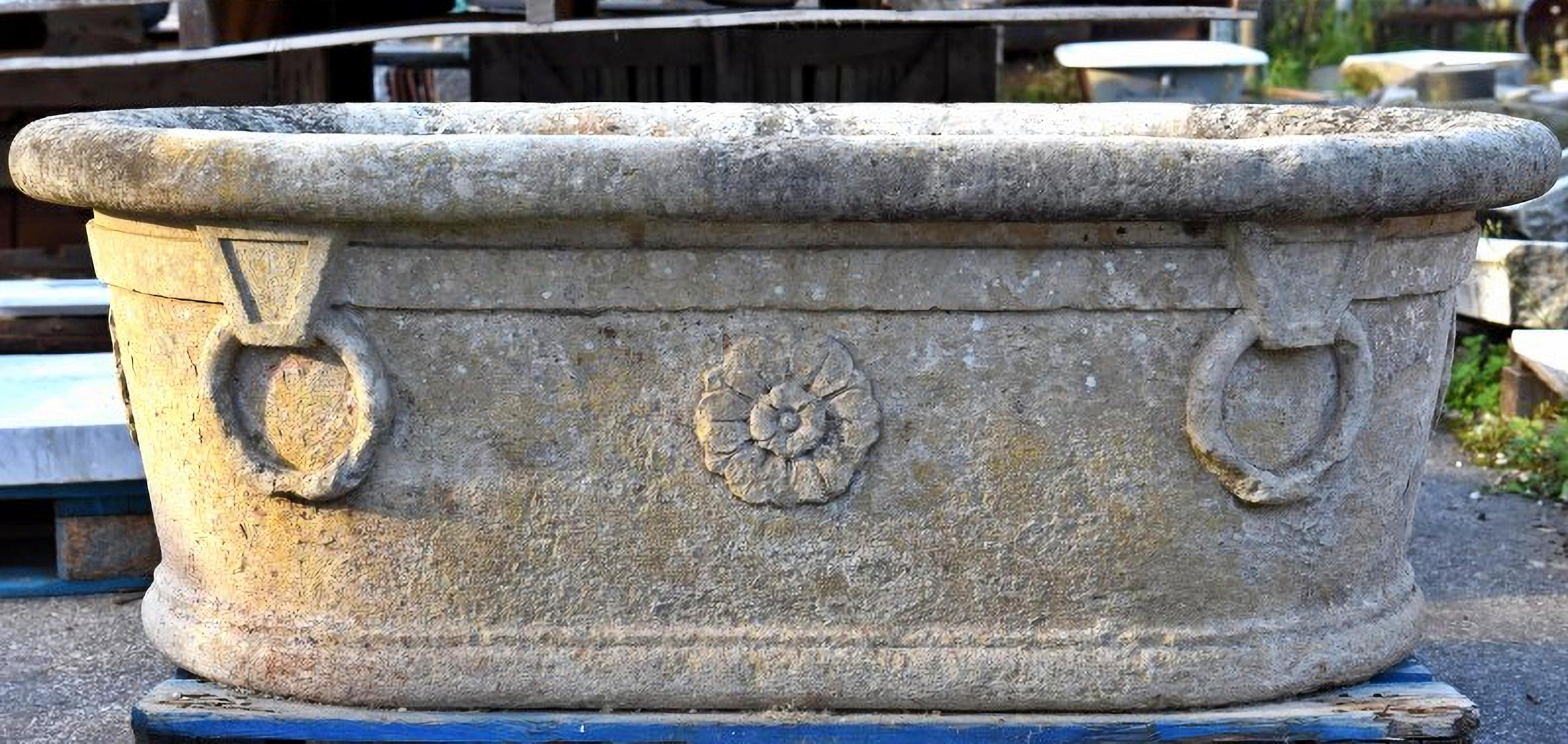 19th Century Ringed Double Sided Stone French Empire Tub For Sale 2