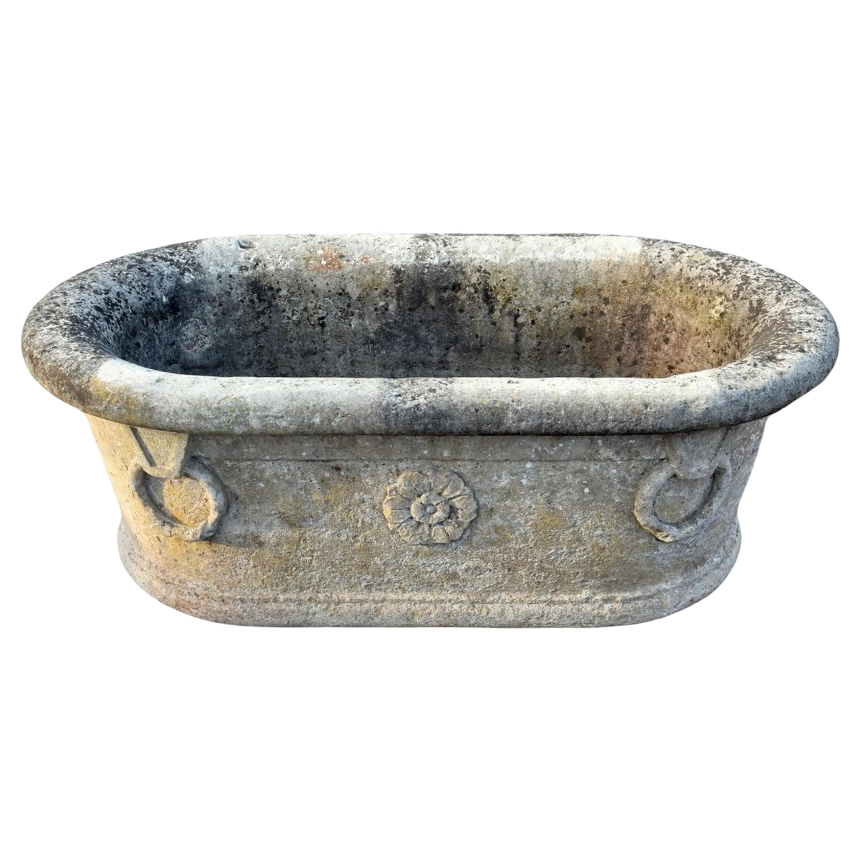 19th Century Ringed Double Sided Stone French Empire Tub For Sale