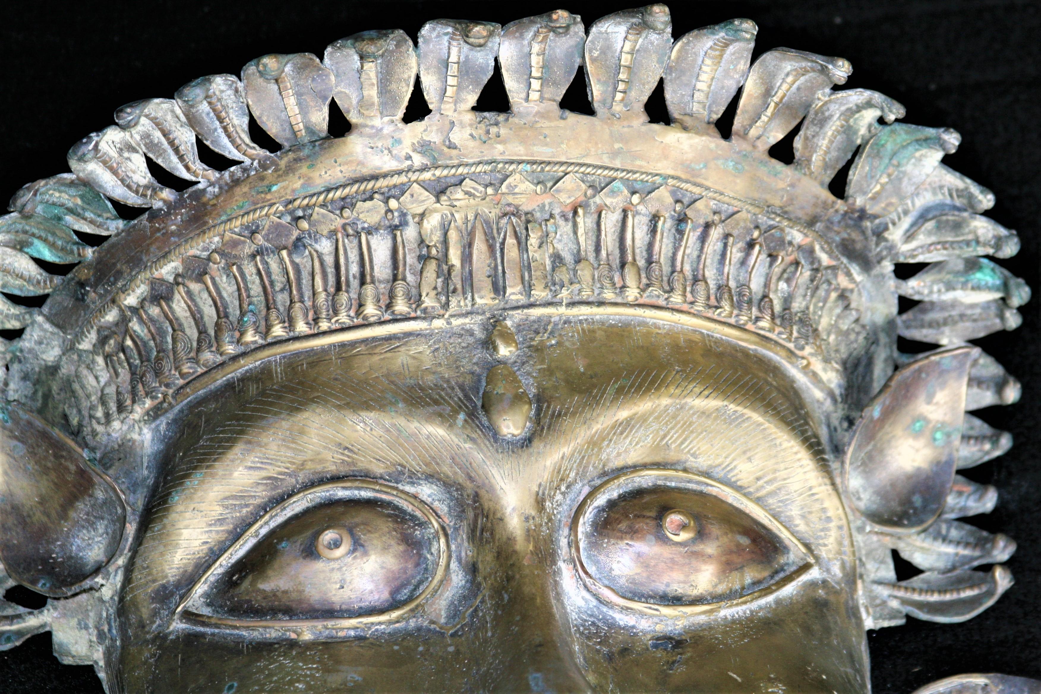 19th Century Ritualistic Bronze Facial Bhuta Mask from Temple Dancers in Kerala For Sale 2