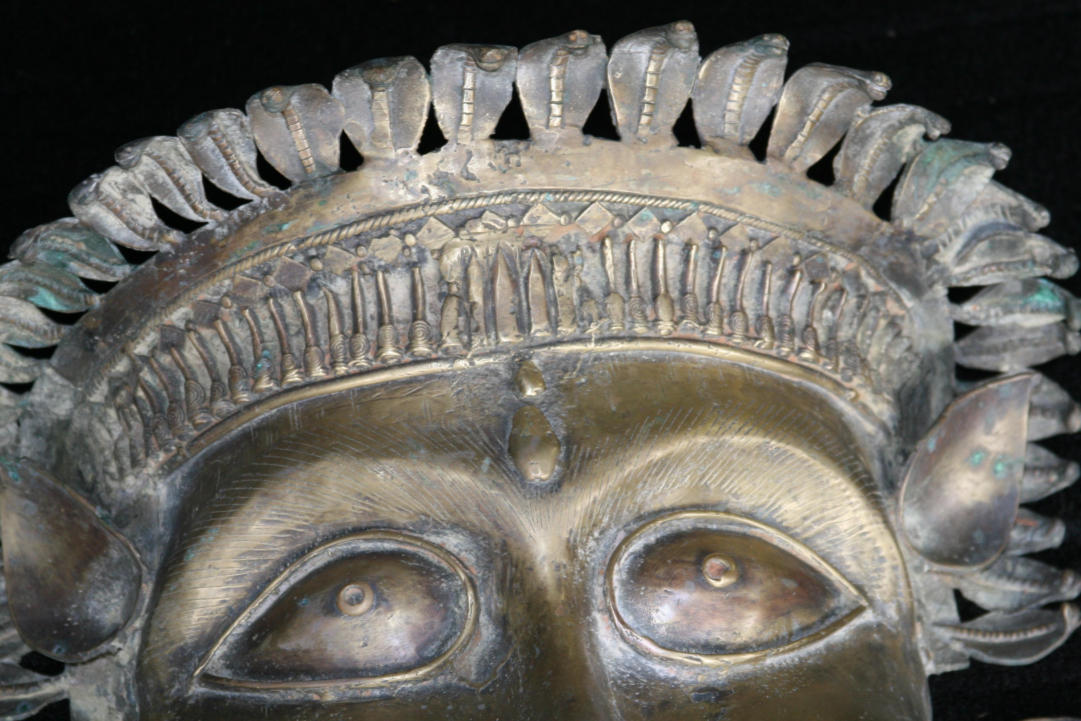 19th Century Ritualistic Bronze Facial Bhuta Mask from Temple Dancers in Kerala For Sale 3