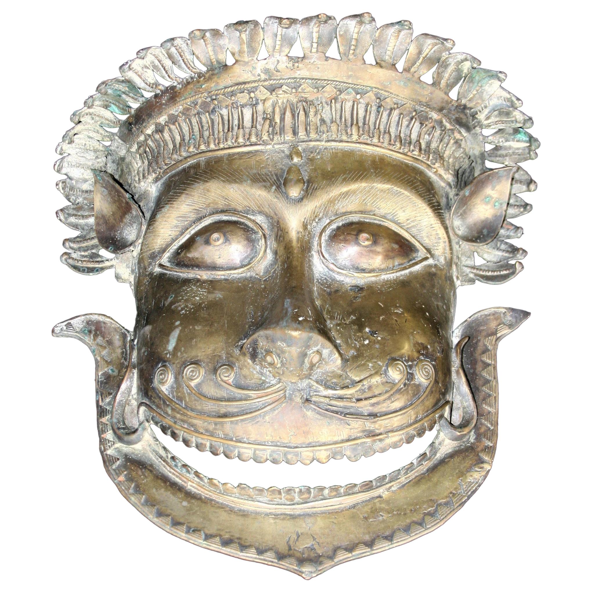 19th Century Ritualistic Bronze Facial Bhuta Mask from Temple Dancers in Kerala For Sale