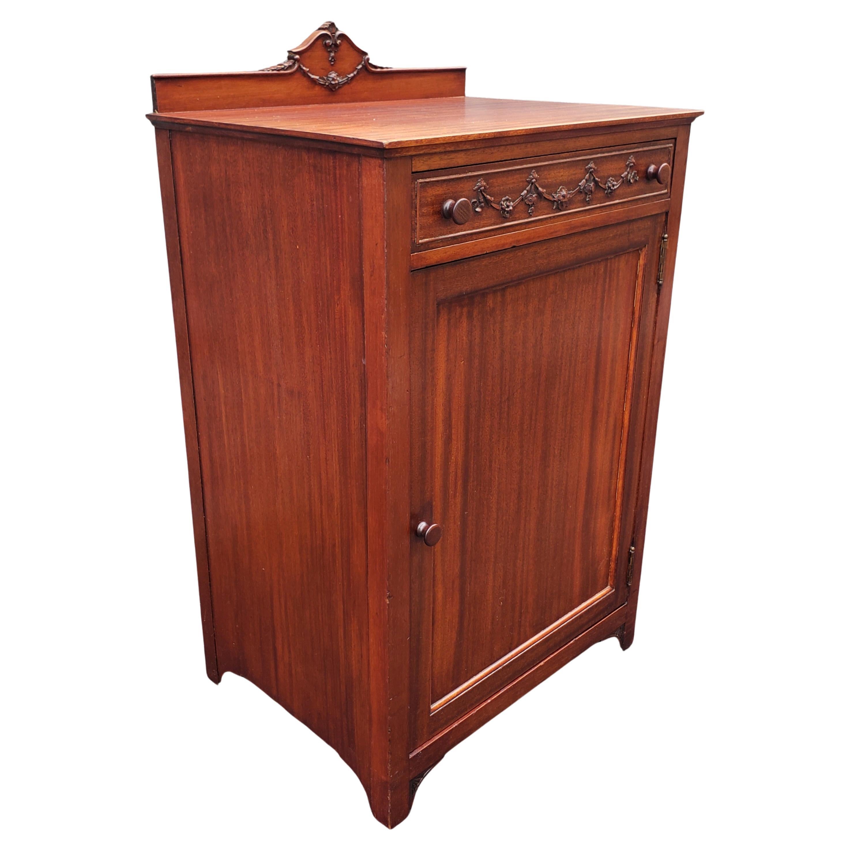 Victorian 19th Century Robert J. Horner and Co. Solid Carved Mahogany Sheet Music Cabinet For Sale