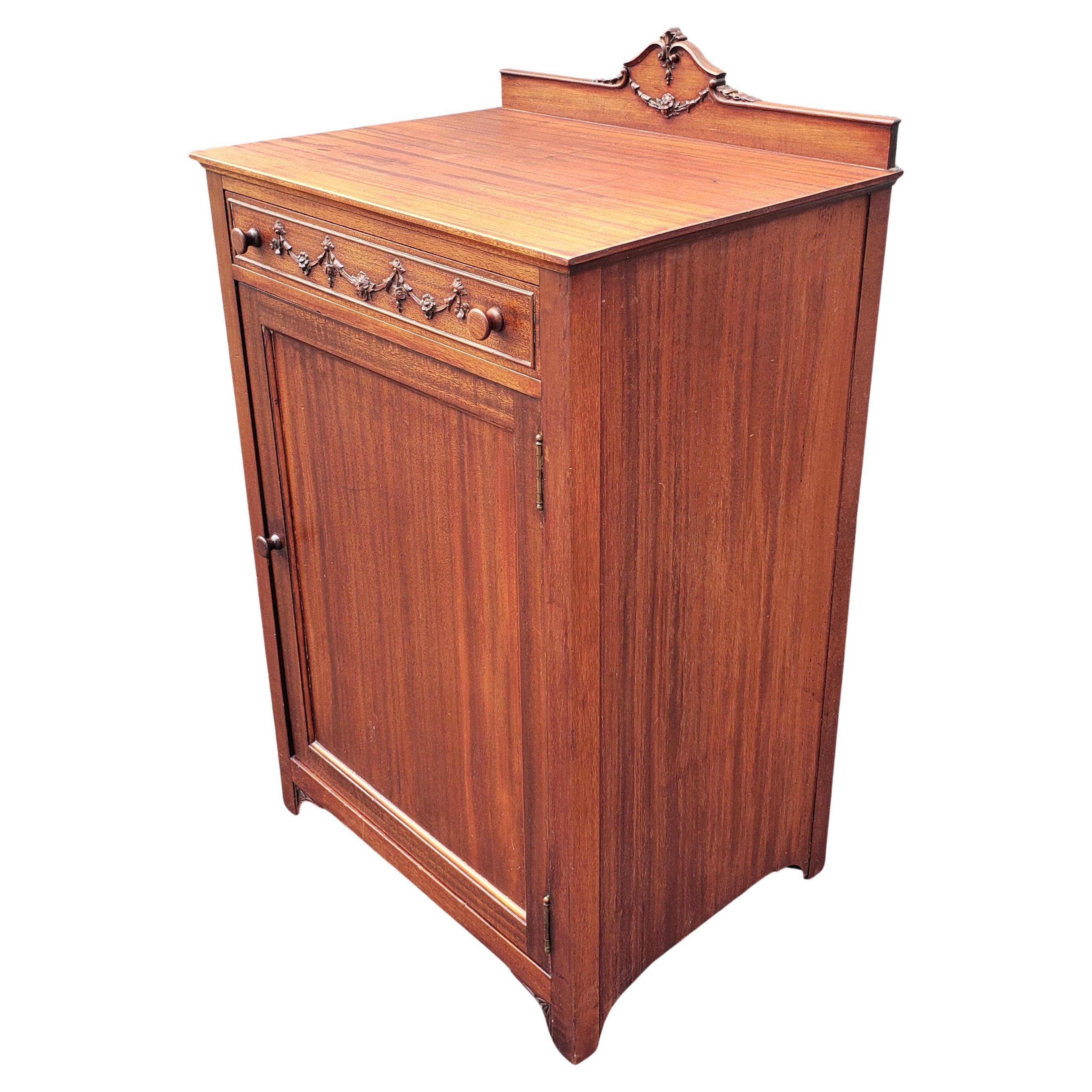 American 19th Century Robert J. Horner and Co. Solid Carved Mahogany Sheet Music Cabinet For Sale