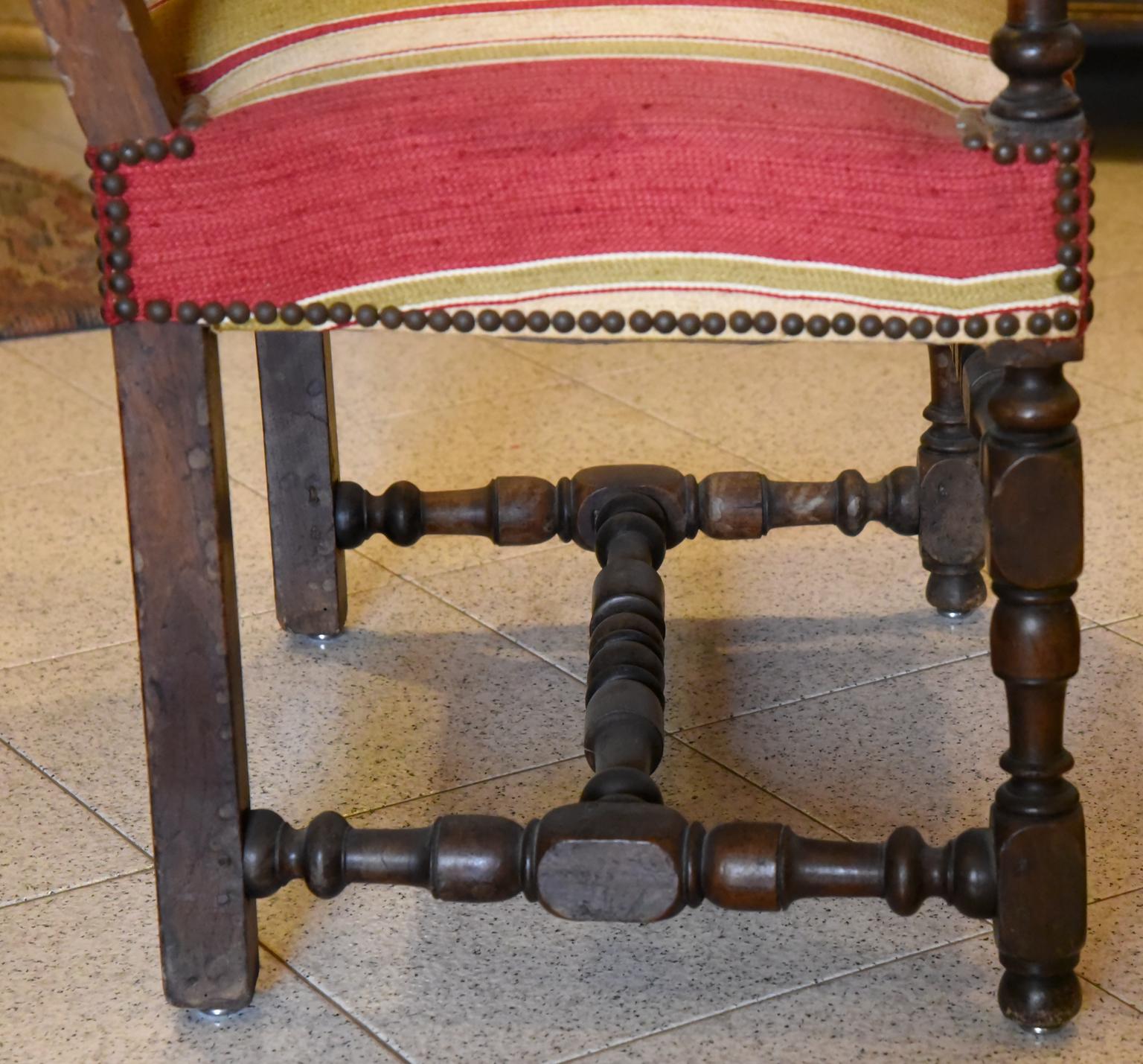 Hand-Crafted 19th Century Rocchetto Armchair Dark Walnut Northern Italy, 1800s For Sale