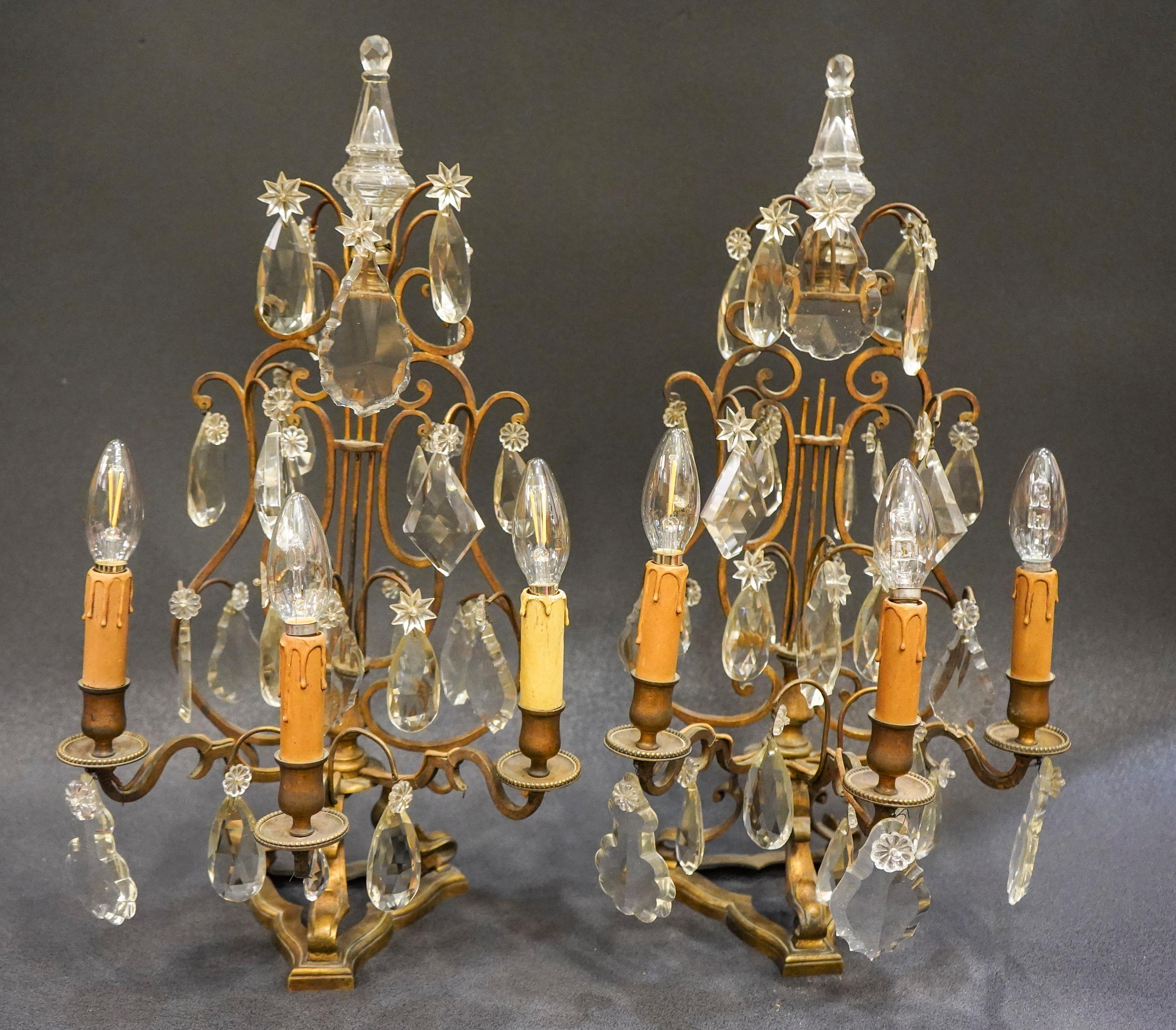 19th Century Rock Crystal and Bronze Set of French Girandoles Electrified 9