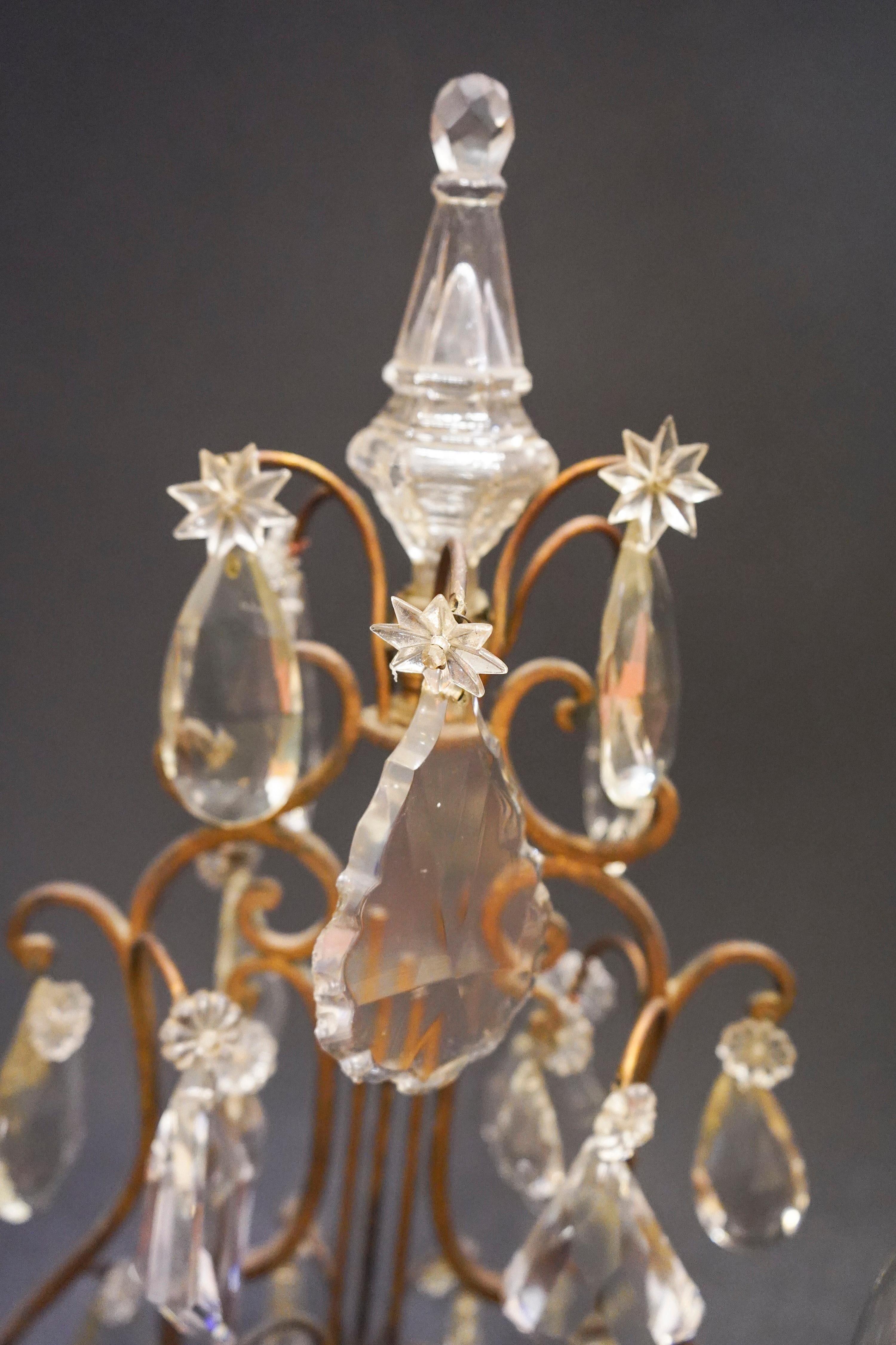 A stunning couple of rock crystal pandelocas and bronze Napoleón III, France, circa 1880.
They are electrified. They was purchased in a private French collection in Paris.
They are gorgeous on a table, on a fireplace, anywhere they are placed give