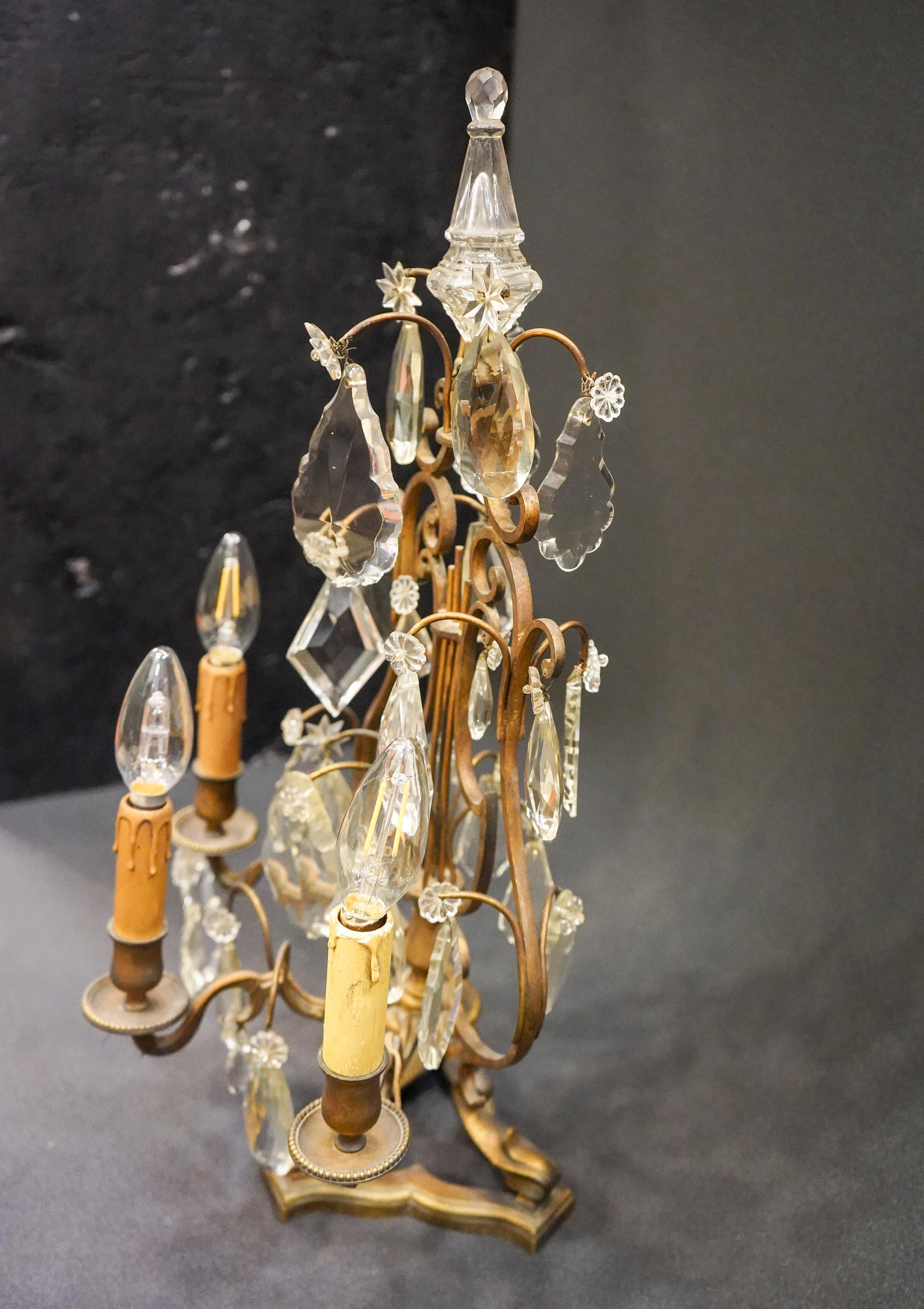 Late 19th Century 19th Century Rock Crystal and Bronze Set of French Girandoles Electrified