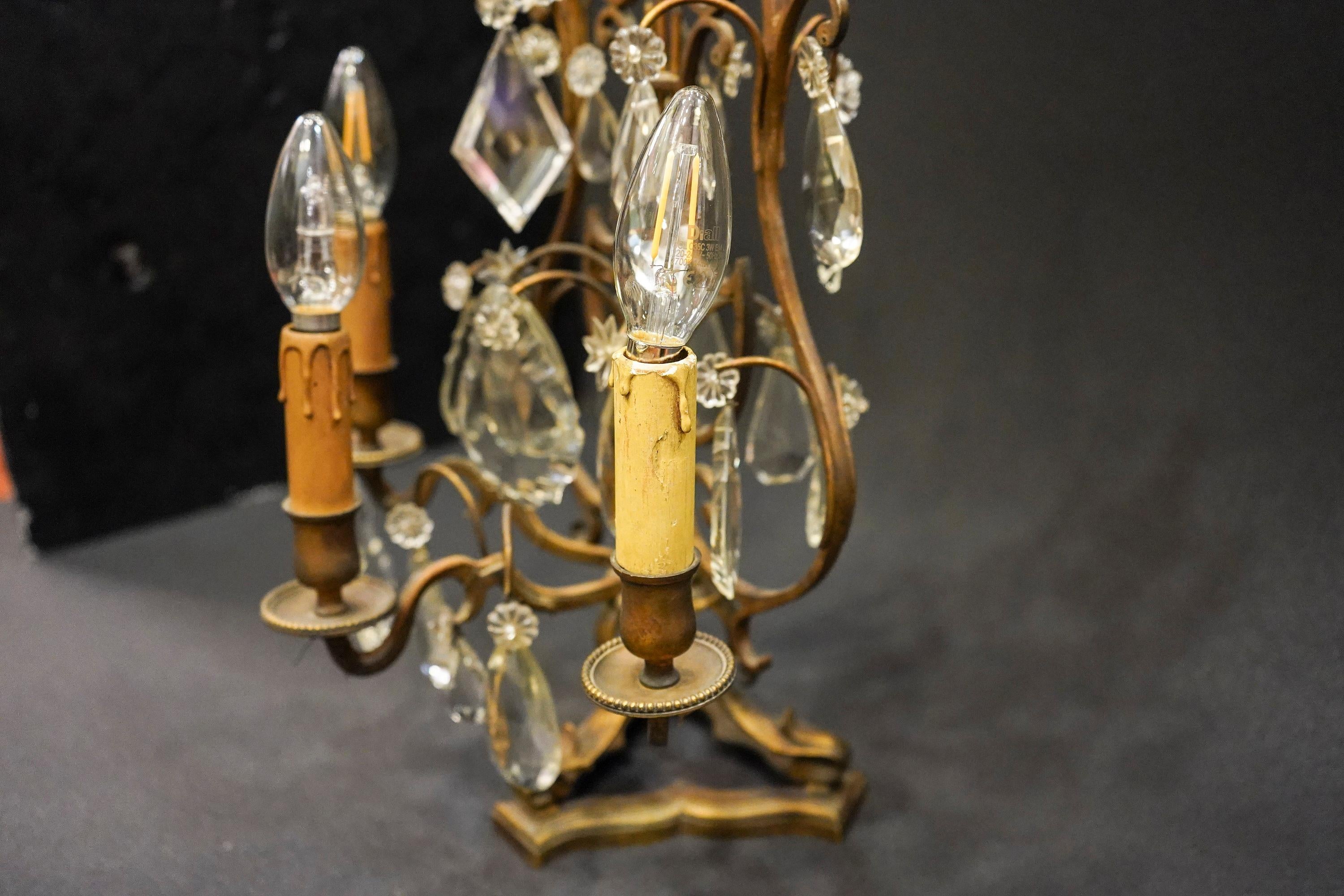 19th Century Rock Crystal and Bronze Set of French Girandoles Electrified 2
