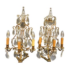 19th Century Rock Crystal and Bronze Set of French Girandoles Electrified