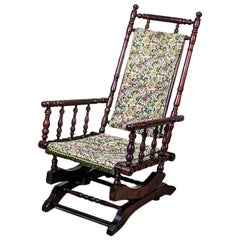 Eclectic 19th-Century Spring Rocking Chair in Floral Fabric