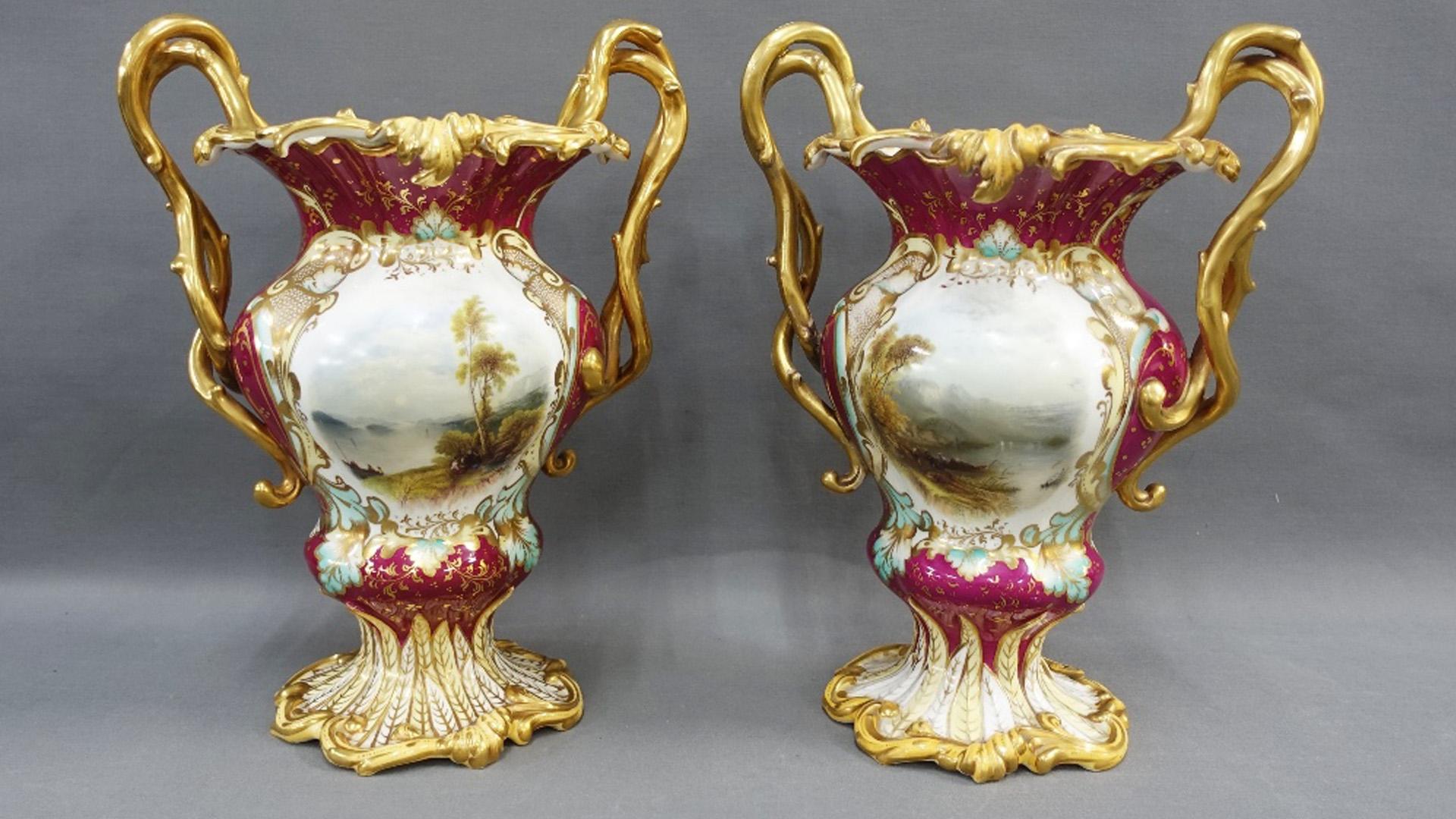 British 19th Century Rockingham Porcelain Urns For Sale