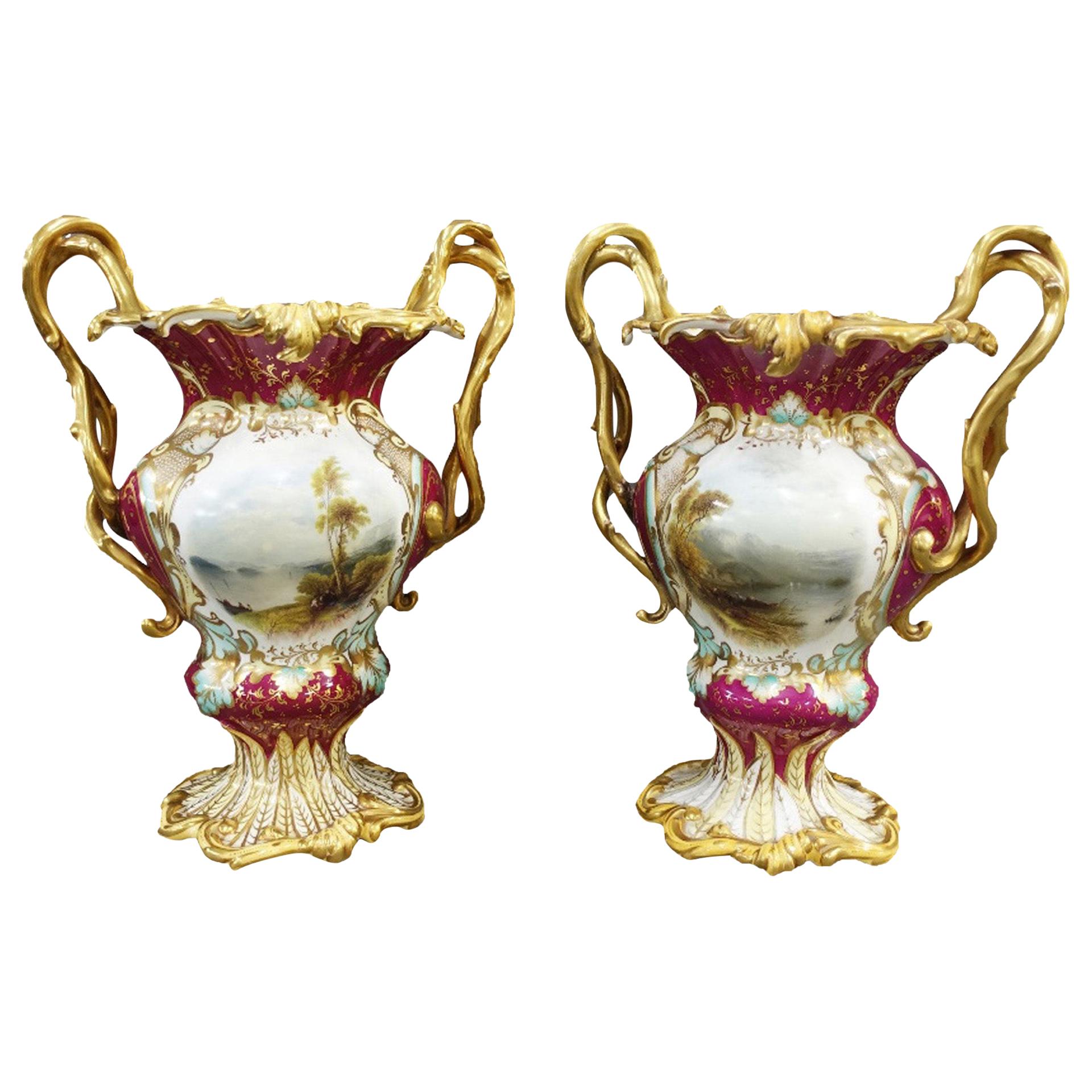 19th Century Rockingham Porcelain Urns For Sale