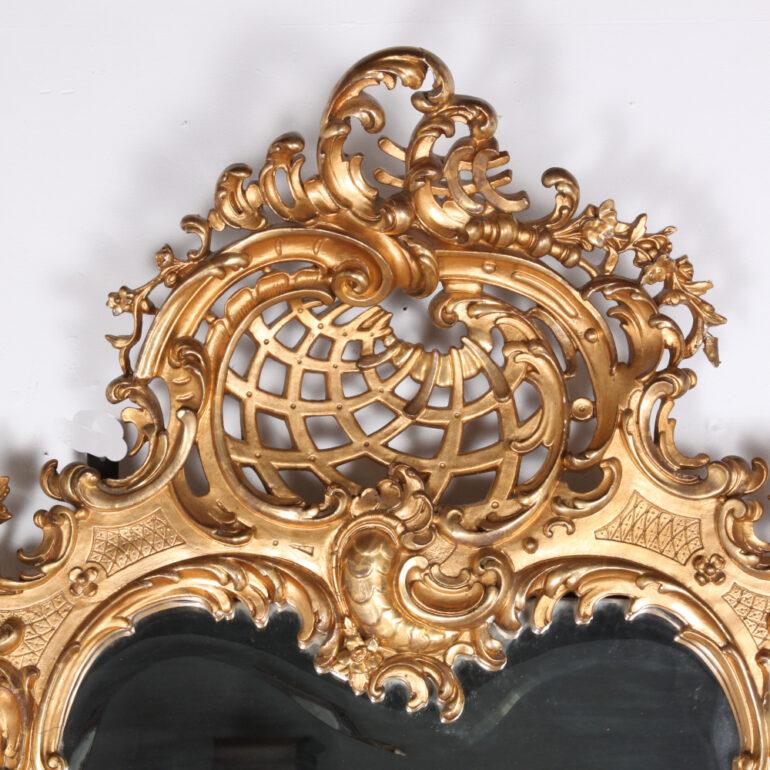 Giltwood 19th Century Rococo Carved Gilt Pier Mirror and Console