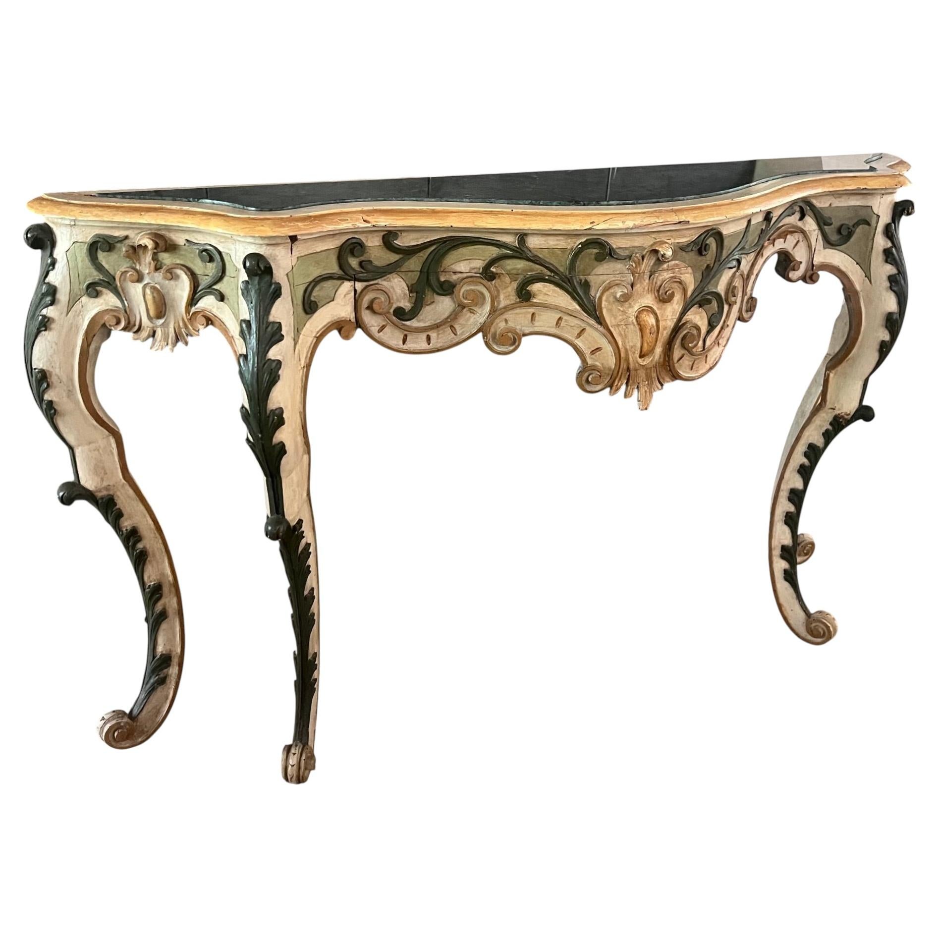 19th Century Rococo Console Marble Top Table For Sale
