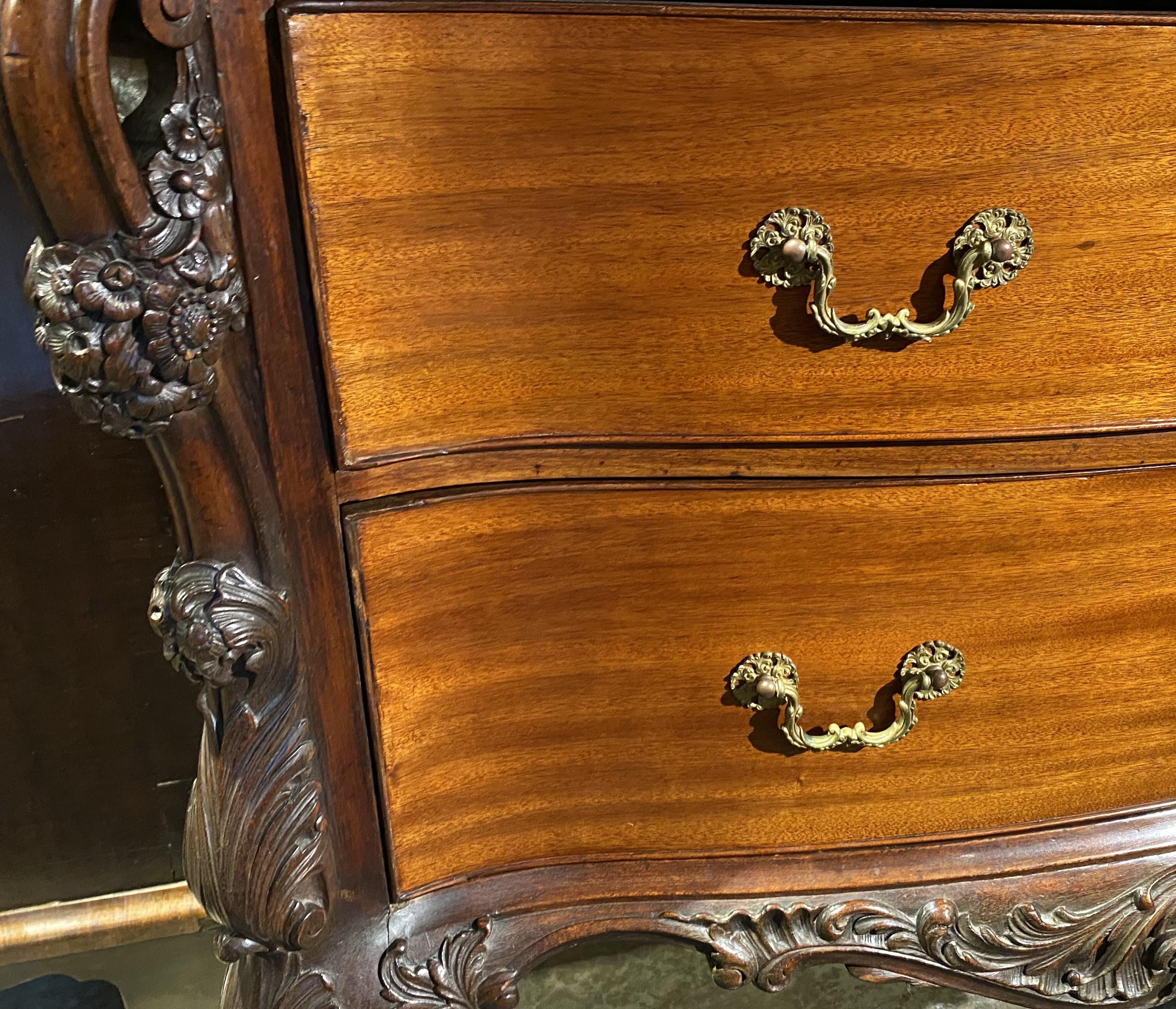 Georgian 19th Century Rococo Foliate & Scrollwork Carved Commode or Chest in Mahogany For Sale