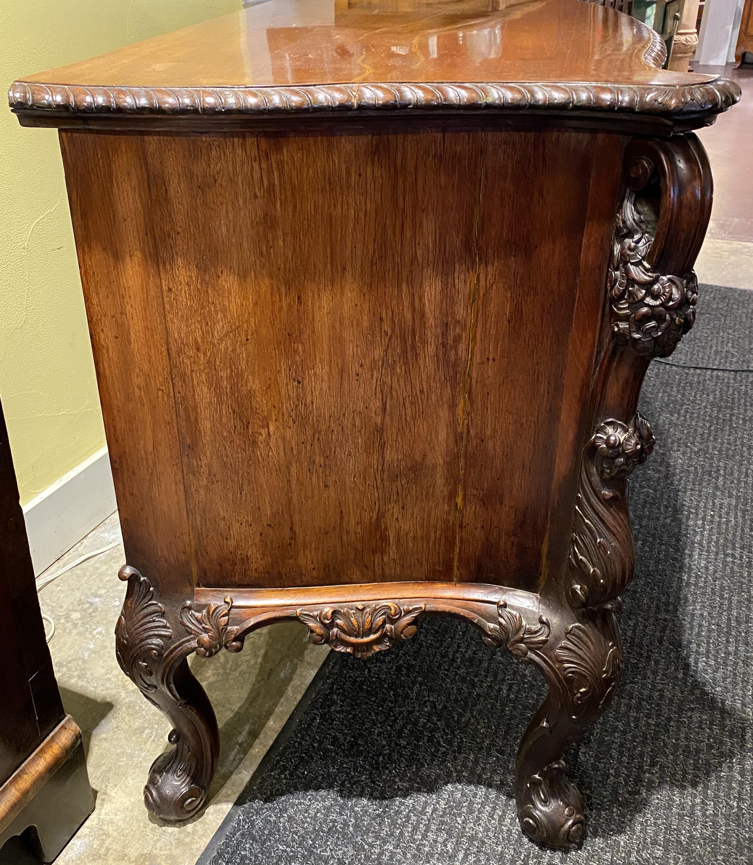 Brass 19th Century Rococo Foliate & Scrollwork Carved Commode or Chest in Mahogany For Sale