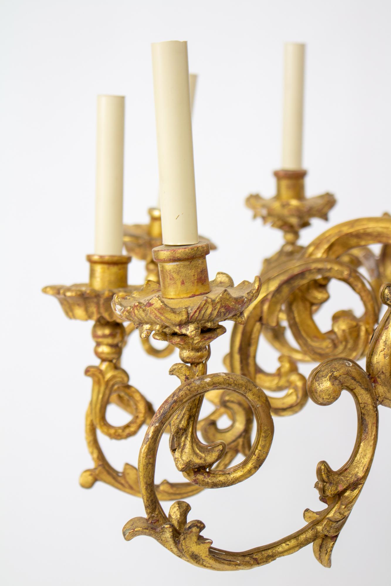 19th Century Rococo French Giltwood Chandeliers, a Pair For Sale 9