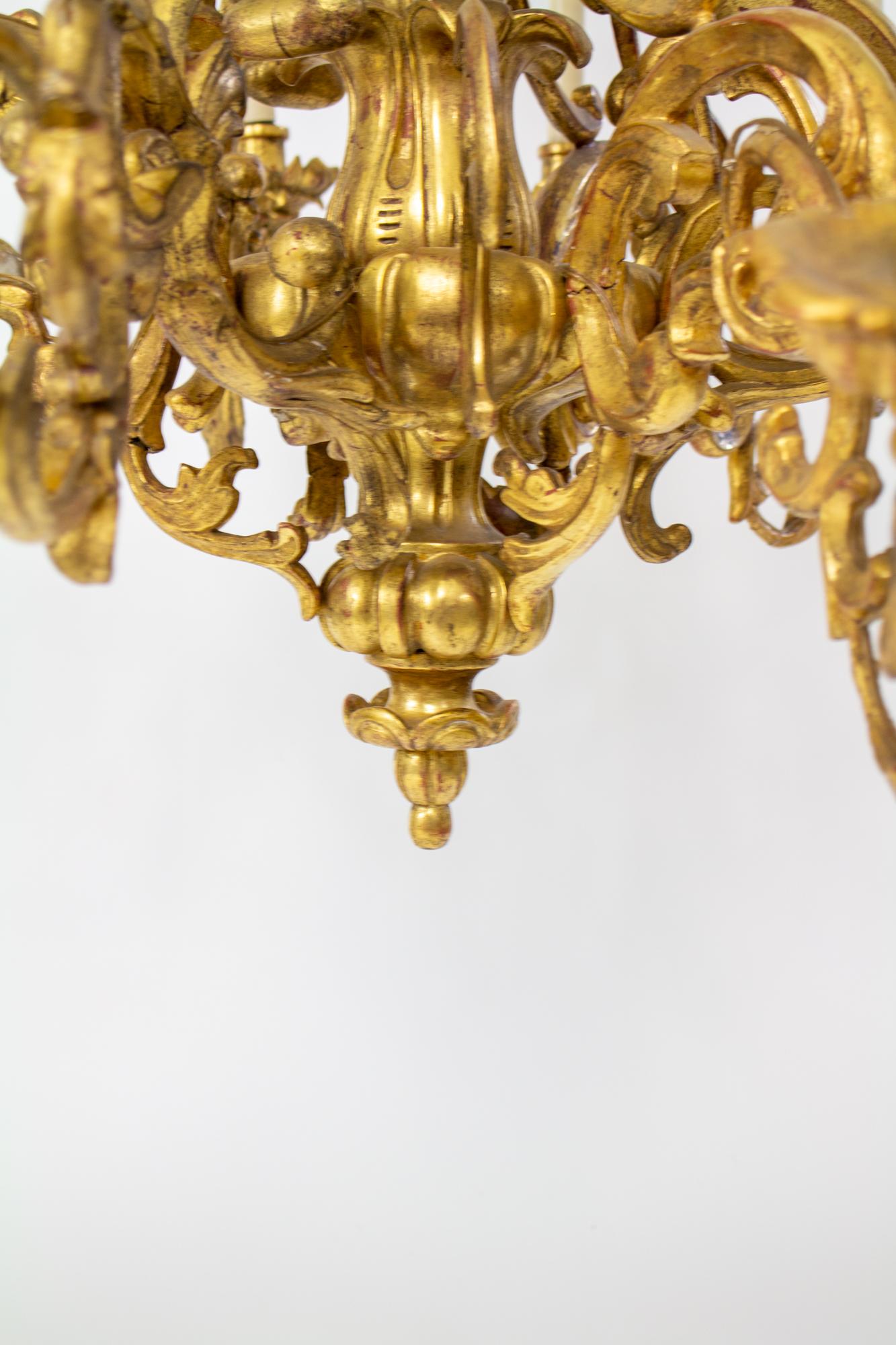 19th Century Rococo French Giltwood Chandeliers, a Pair For Sale 11