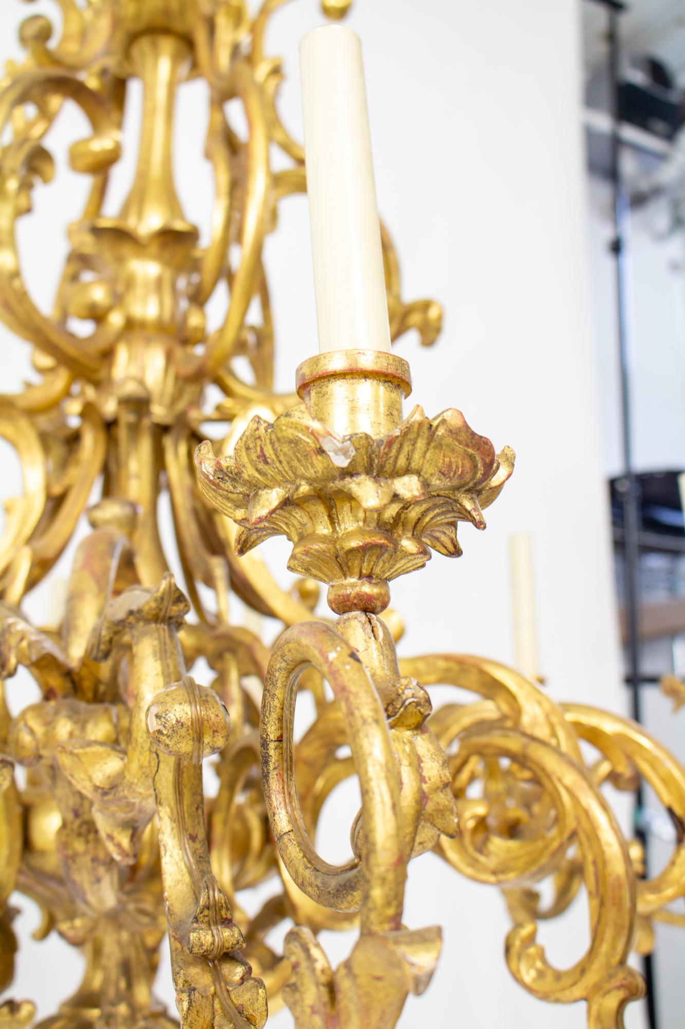 19th Century Rococo French Giltwood Chandeliers, a Pair For Sale 13