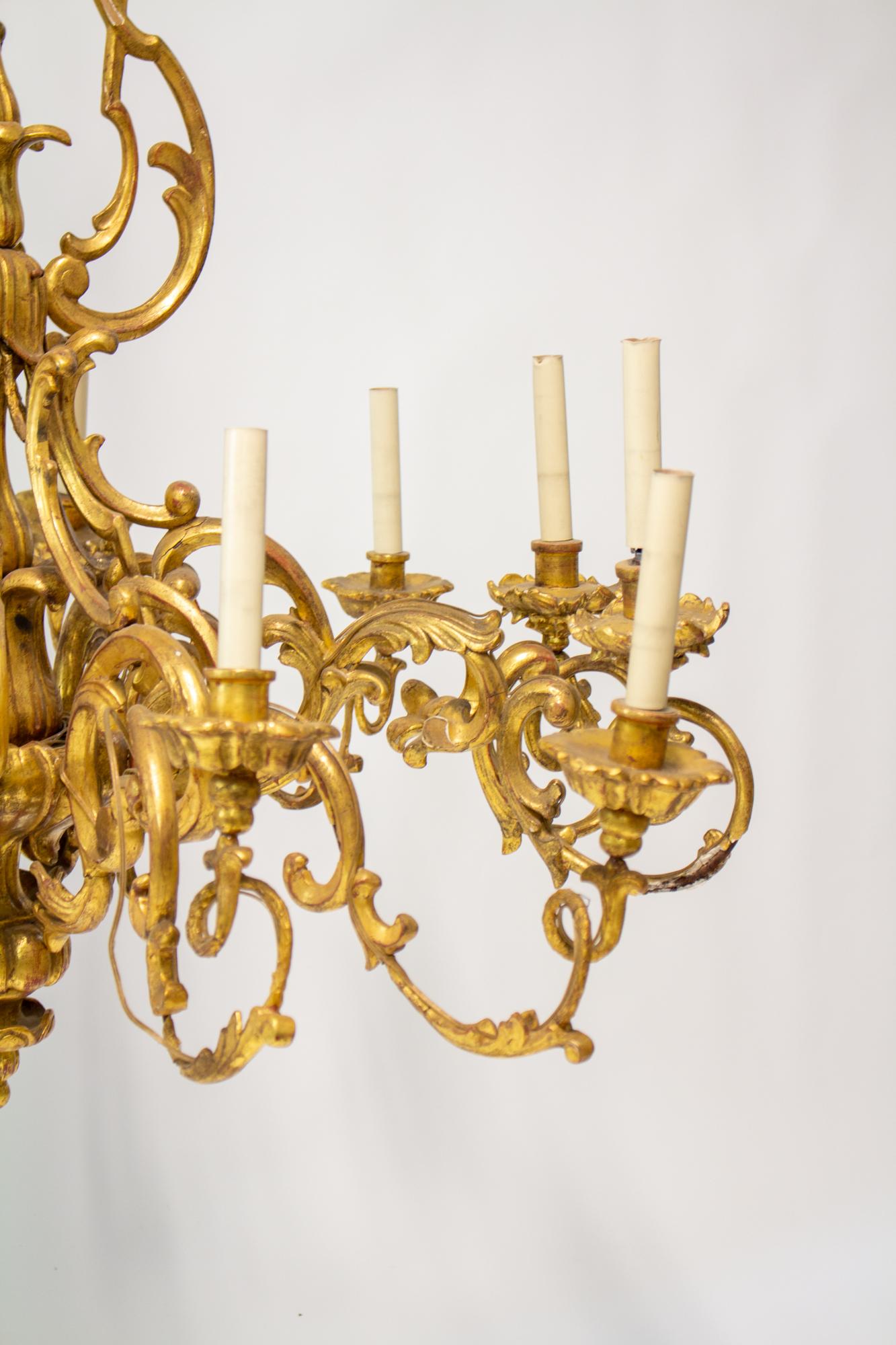 19th Century Rococo French Giltwood Chandeliers, a Pair For Sale 16