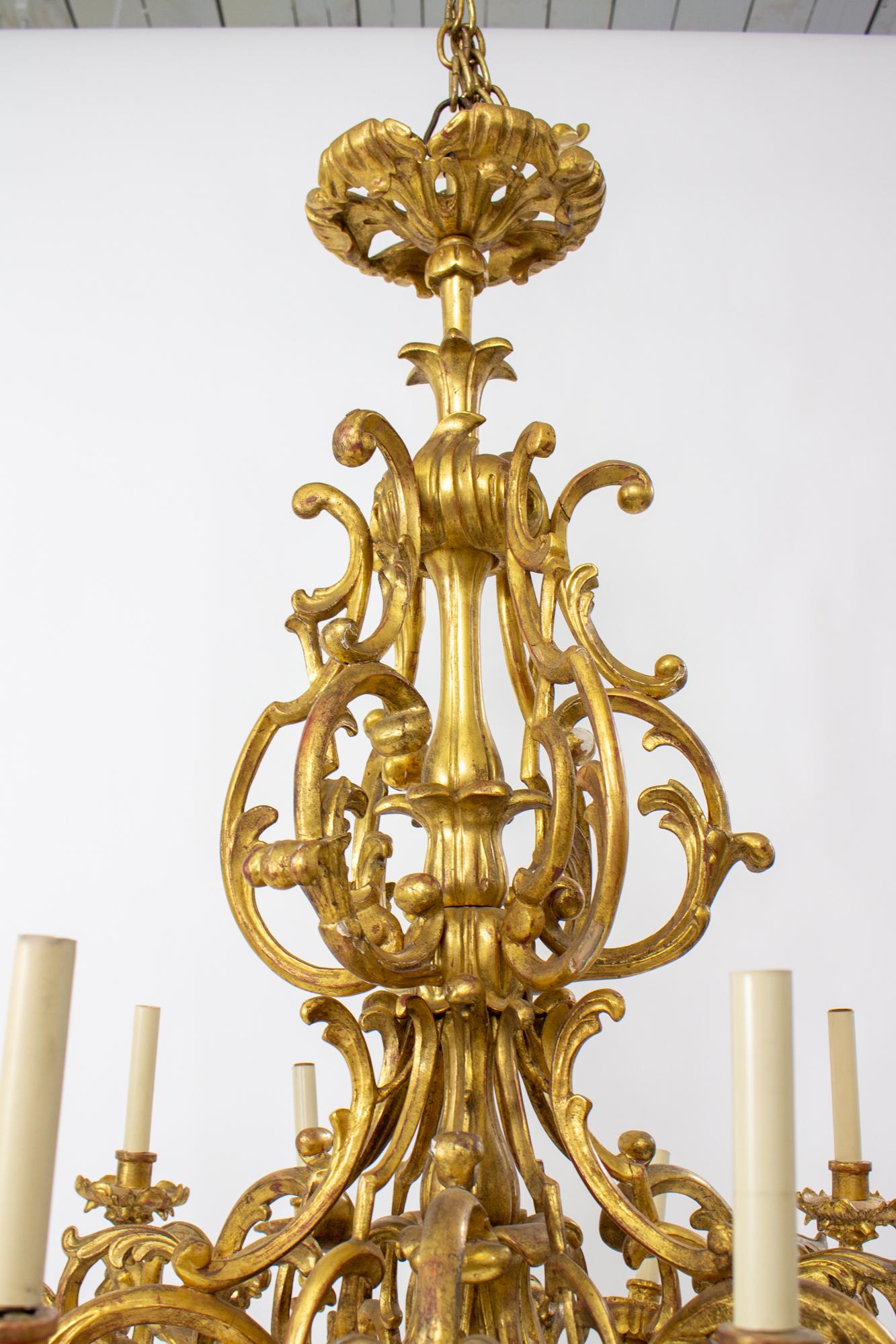 19th Century Rococo French Giltwood Chandeliers, a Pair In Distressed Condition For Sale In Canton, MA