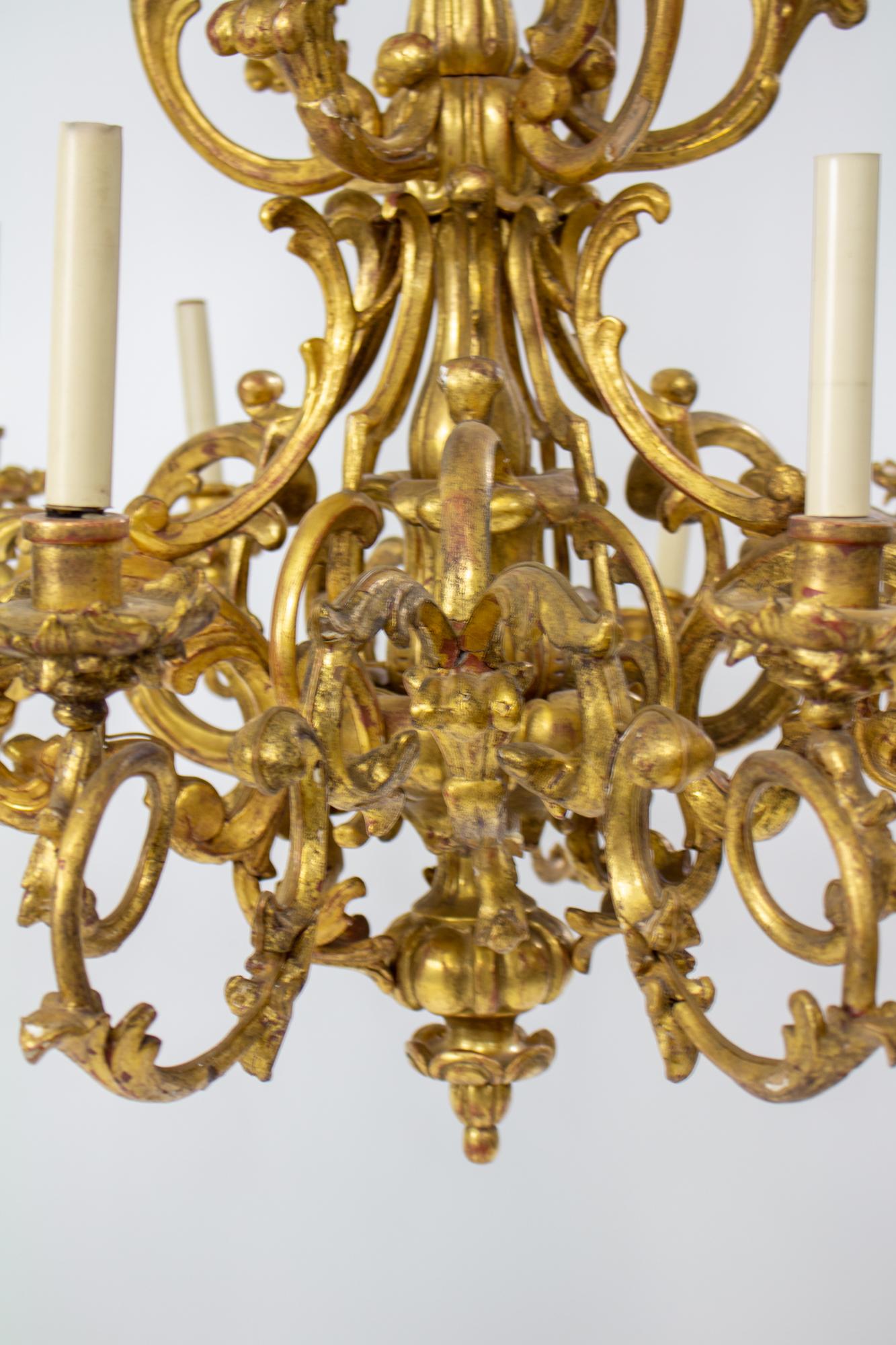 19th Century Rococo French Giltwood Chandeliers, a Pair For Sale 1