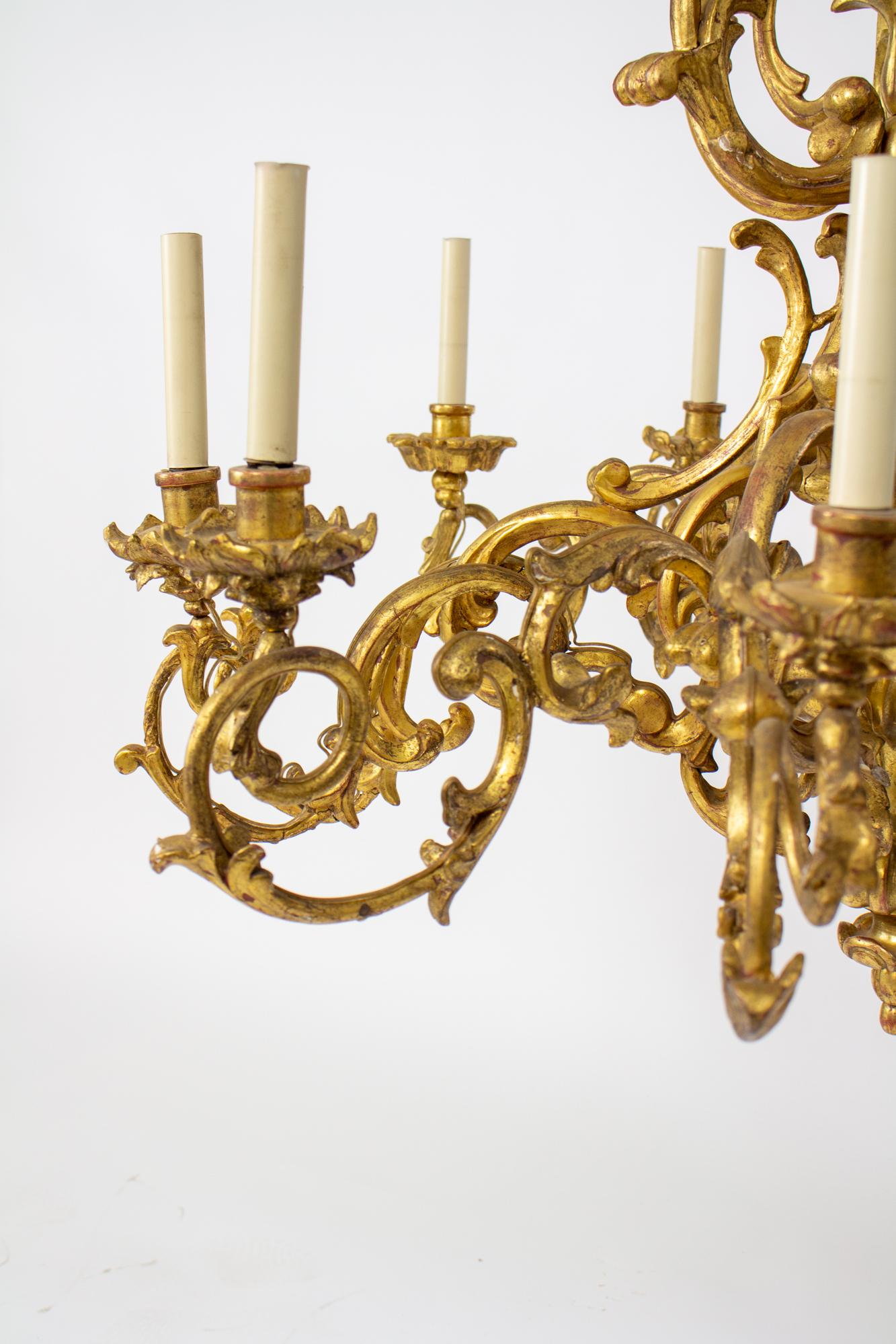 19th Century Rococo French Giltwood Chandeliers, a Pair For Sale 2