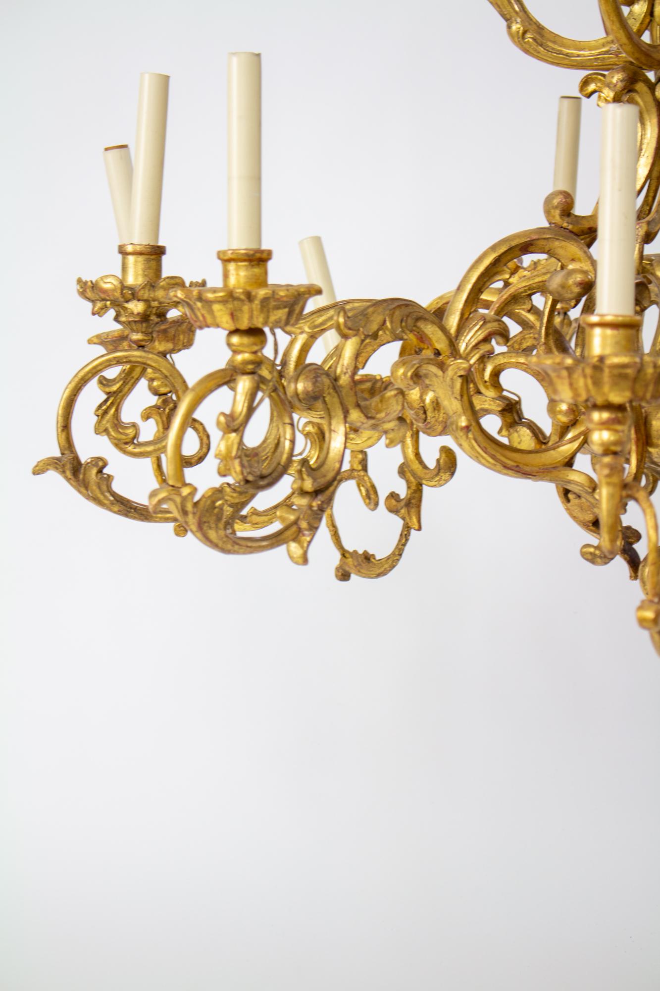 19th Century Rococo French Giltwood Chandeliers, a Pair For Sale 3