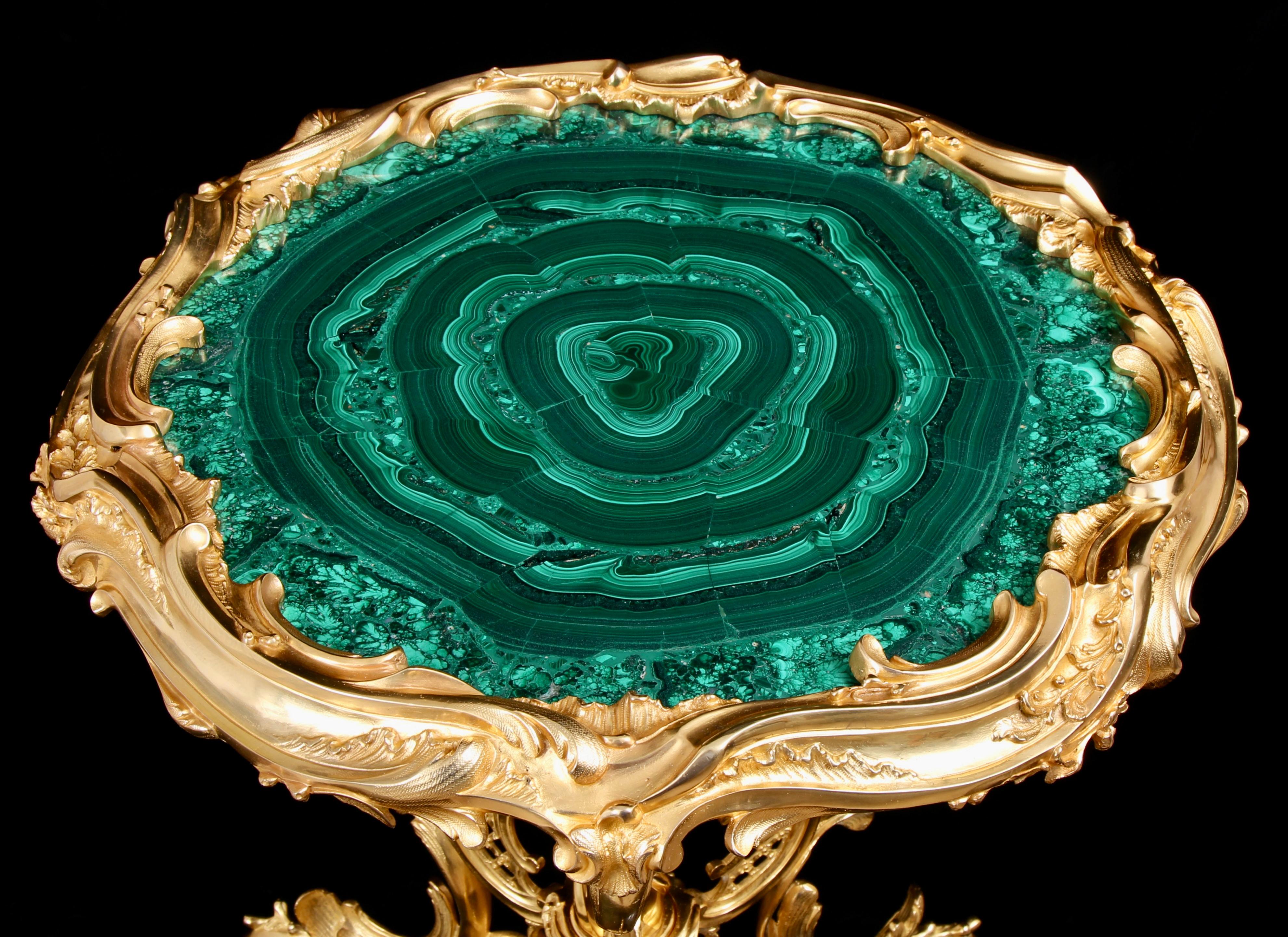 Table Guéridon en bronze doré et malachite du 19e siècle Bon état - En vente à London, by appointment only